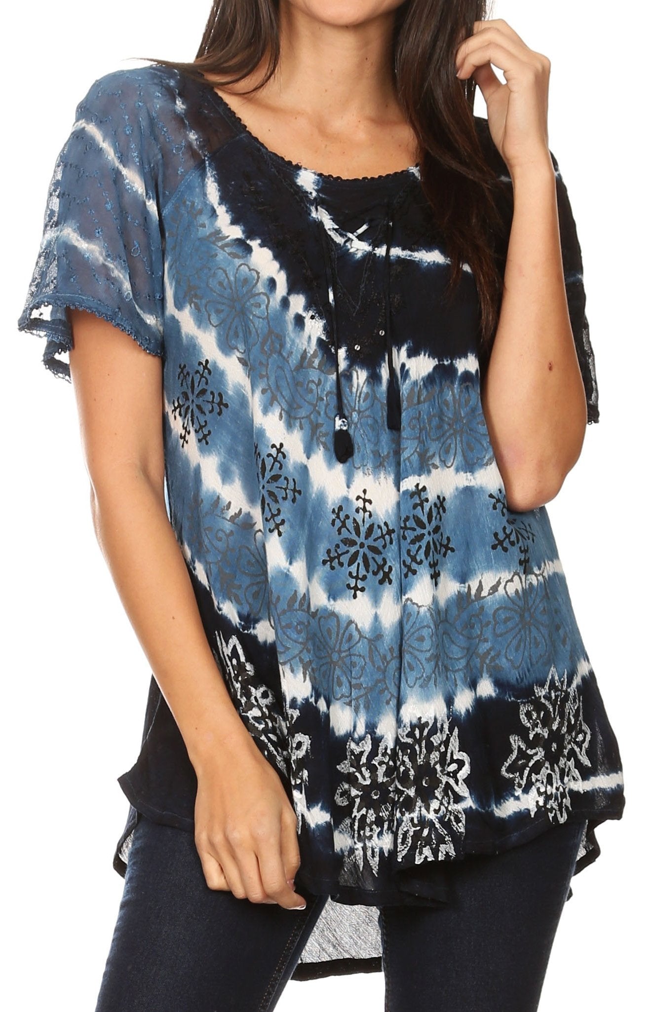 Sakkas - Aline Women's Short Sleeve Casual Light Loose Scoop Neck Top