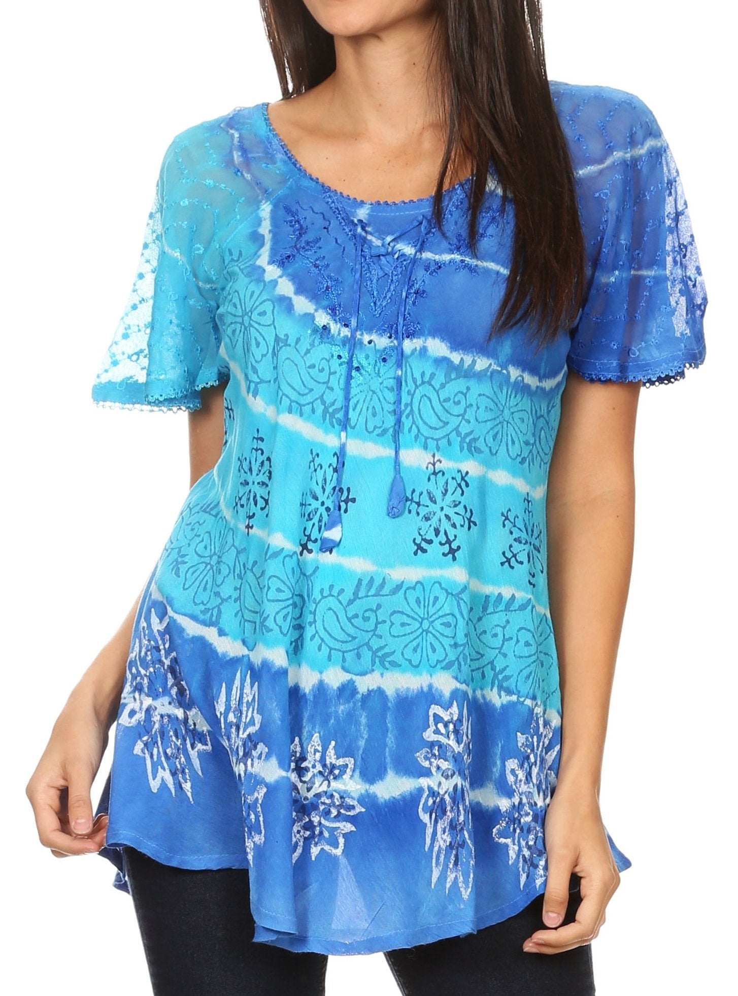 Sakkas - Aline Women's Short Sleeve Casual Light Loose Scoop Neck Top