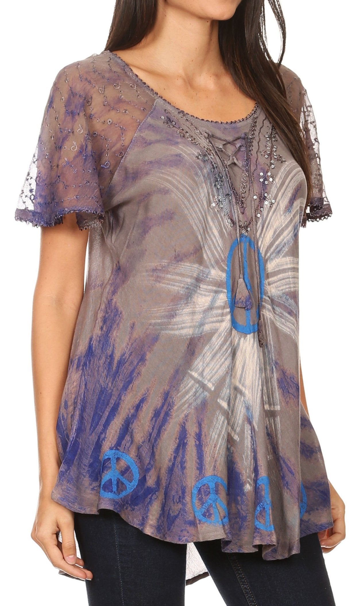 Sakkas - Aline Women's Short Sleeve Casual Light Loose Scoop Neck Top