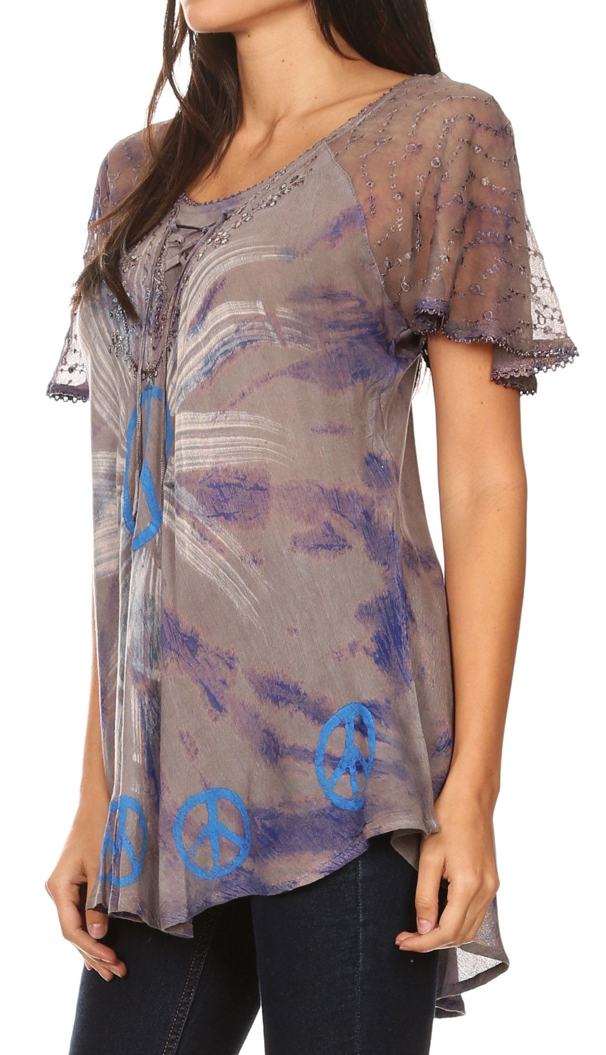 Sakkas - Aline Women's Short Sleeve Casual Light Loose Scoop Neck Top