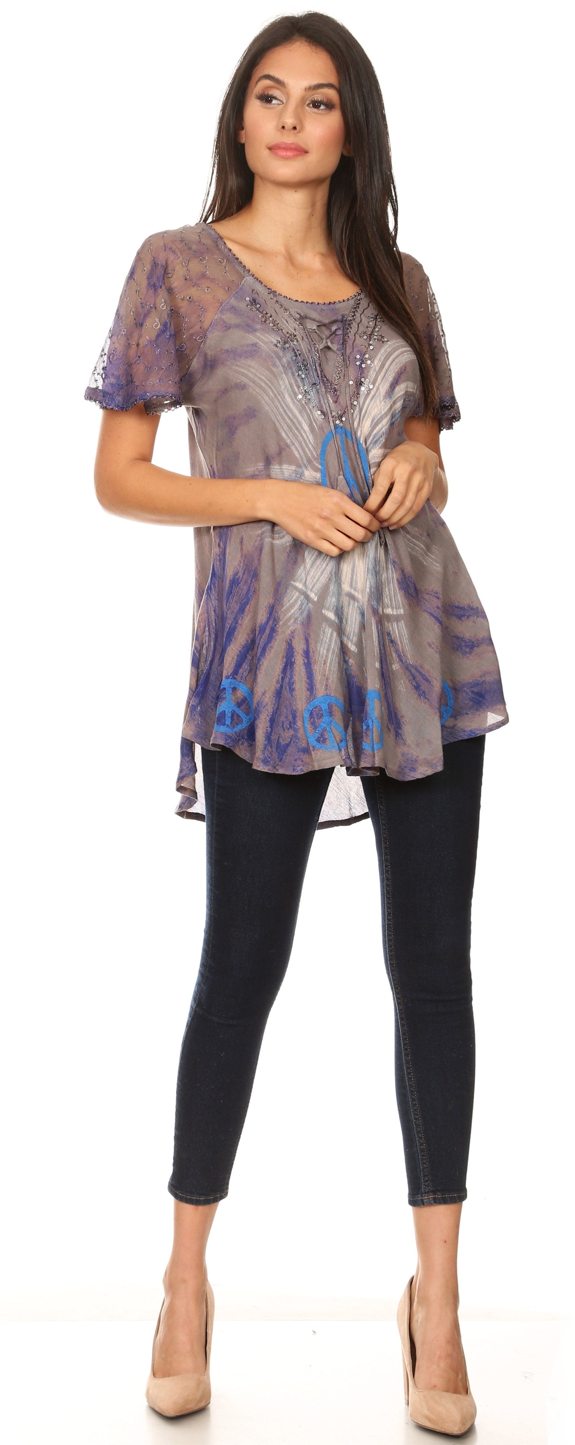 Sakkas - Aline Women's Short Sleeve Casual Light Loose Scoop Neck Top