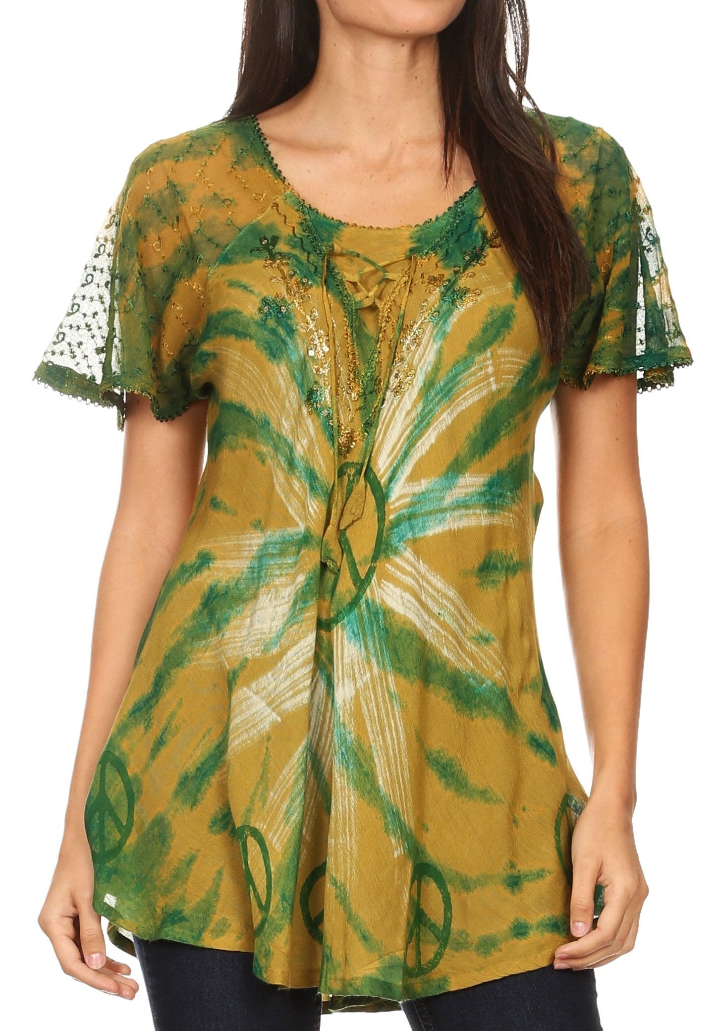 Sakkas - Aline Women's Short Sleeve Casual Light Loose Scoop Neck Top