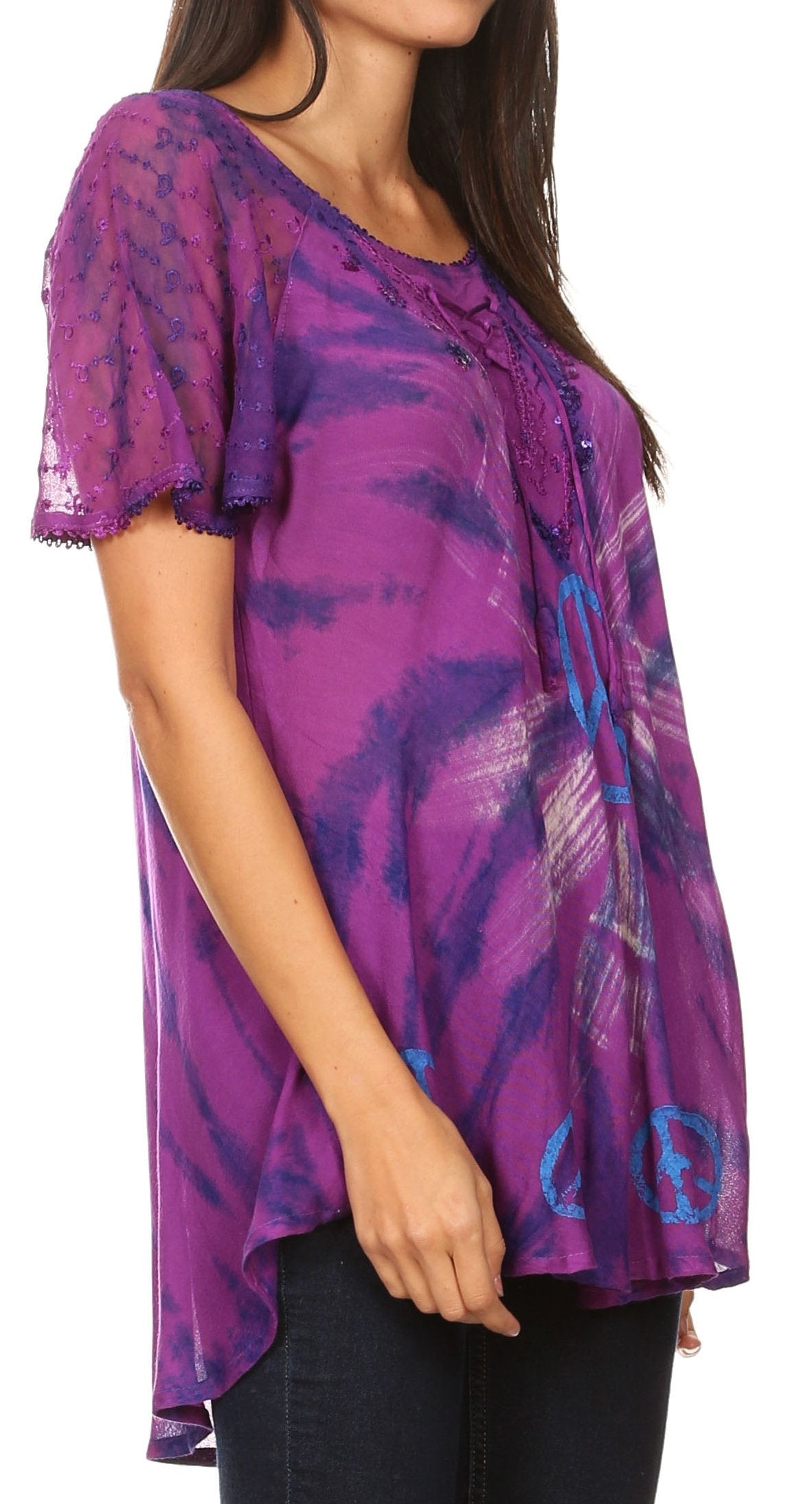 Sakkas - Aline Women's Short Sleeve Casual Light Loose Scoop Neck Top
