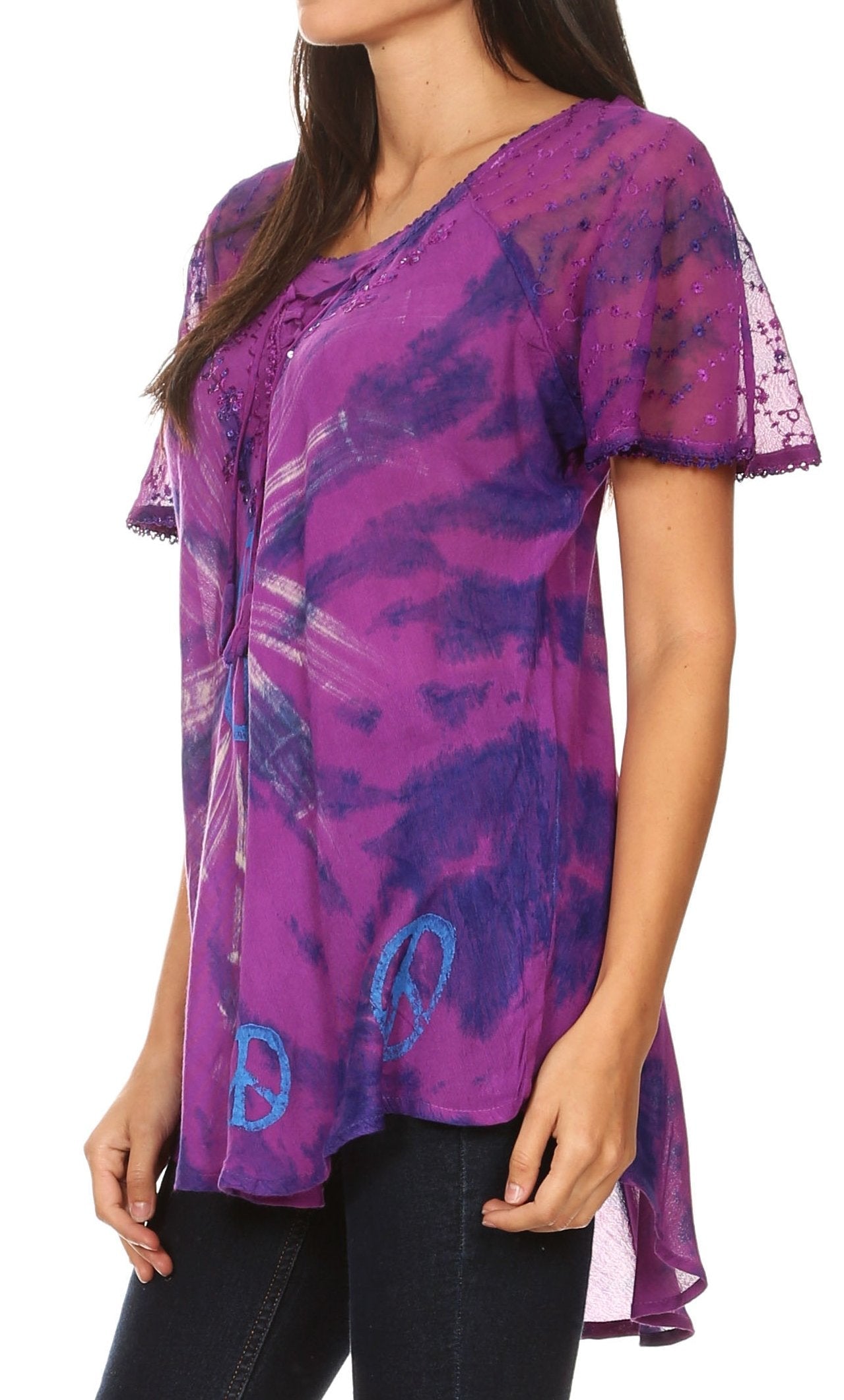 Sakkas - Aline Women's Short Sleeve Casual Light Loose Scoop Neck Top