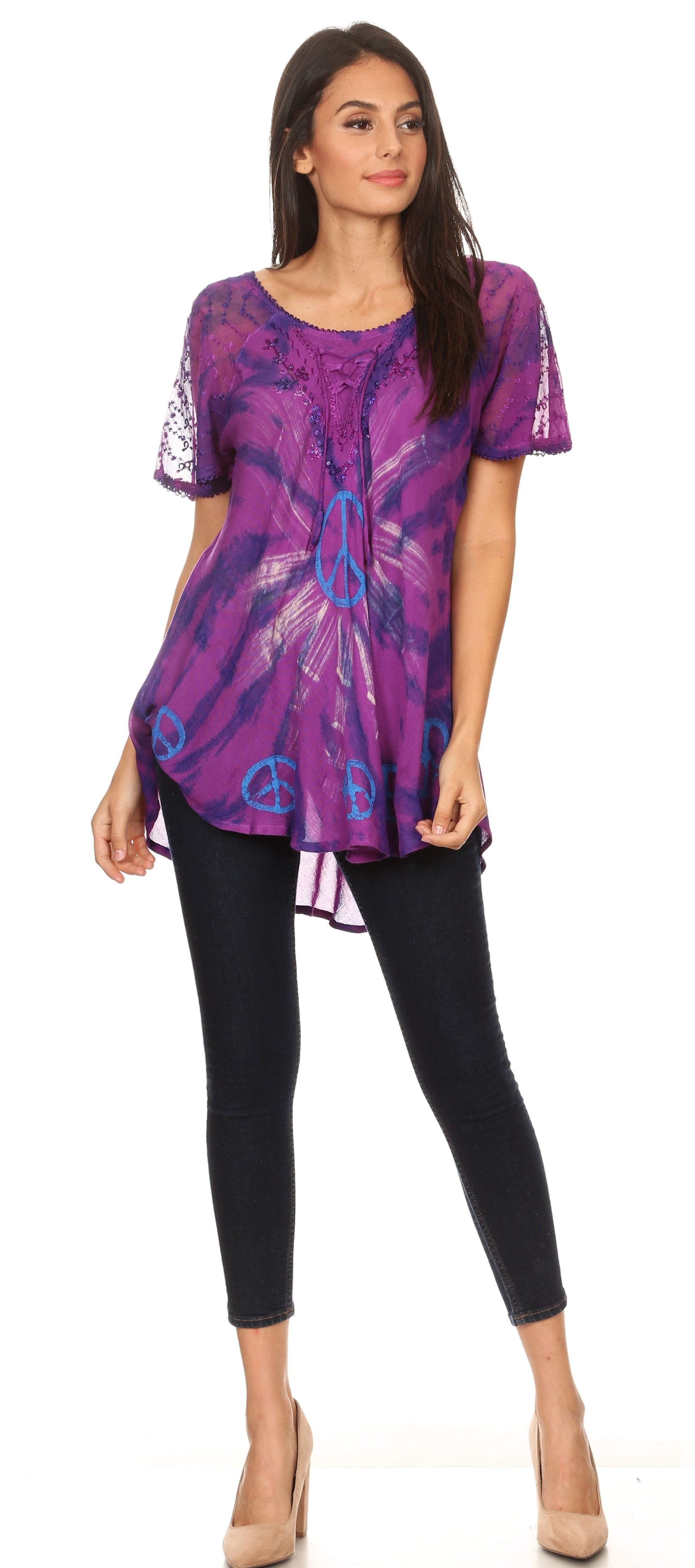 Sakkas - Aline Women's Short Sleeve Casual Light Loose Scoop Neck Top