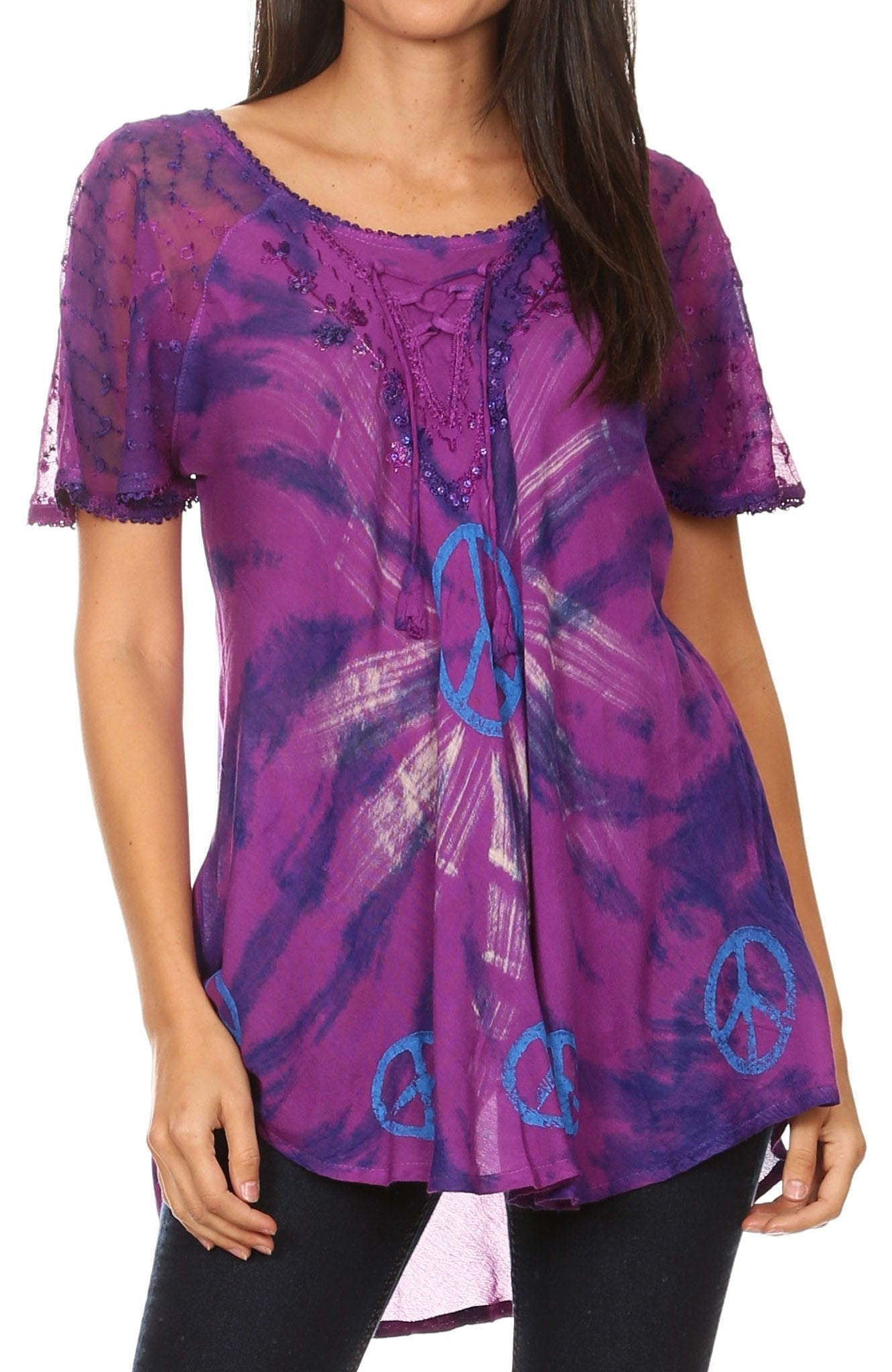 Sakkas - Aline Women's Short Sleeve Casual Light Loose Scoop Neck Top