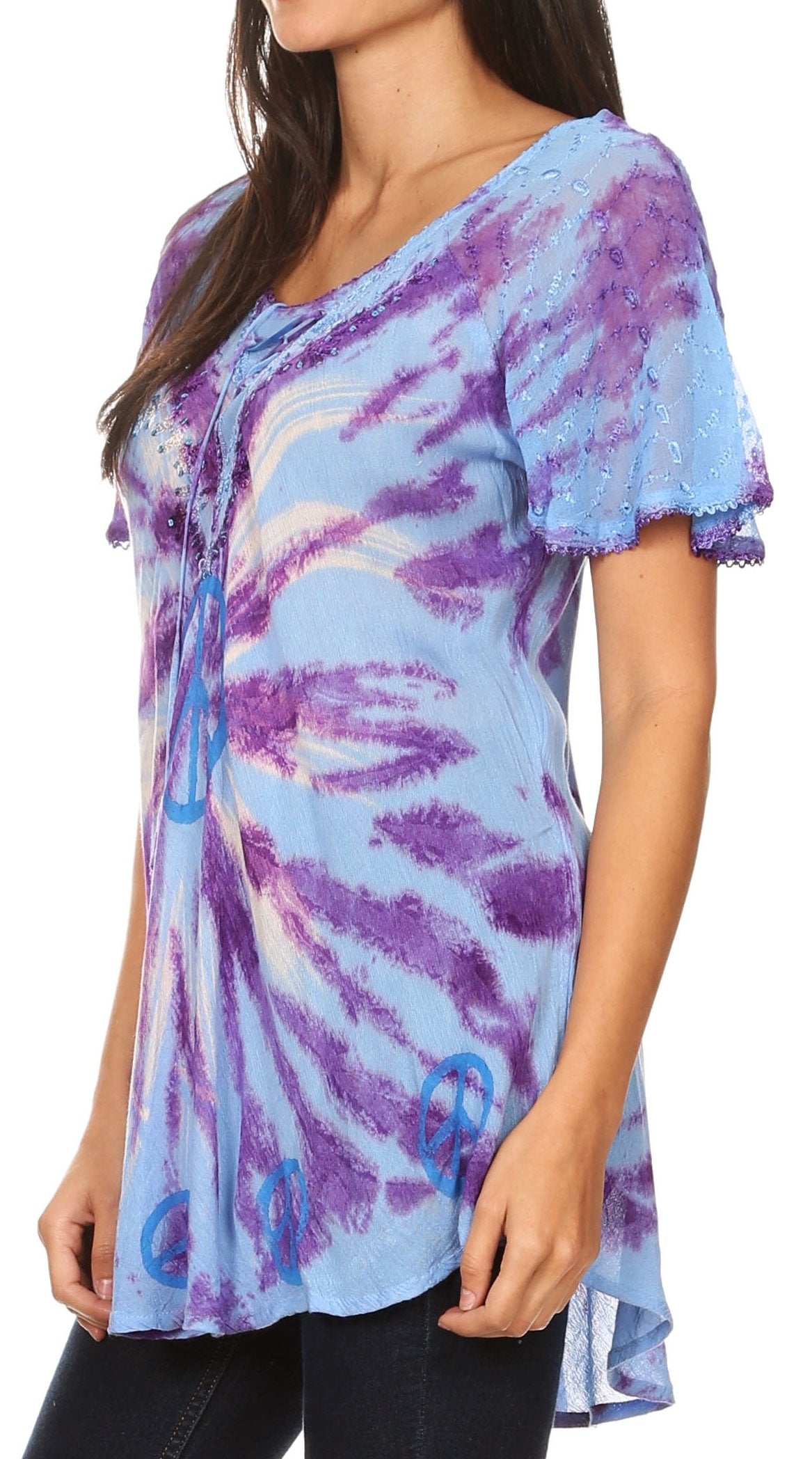 Sakkas - Aline Women's Short Sleeve Casual Light Loose Scoop Neck Top