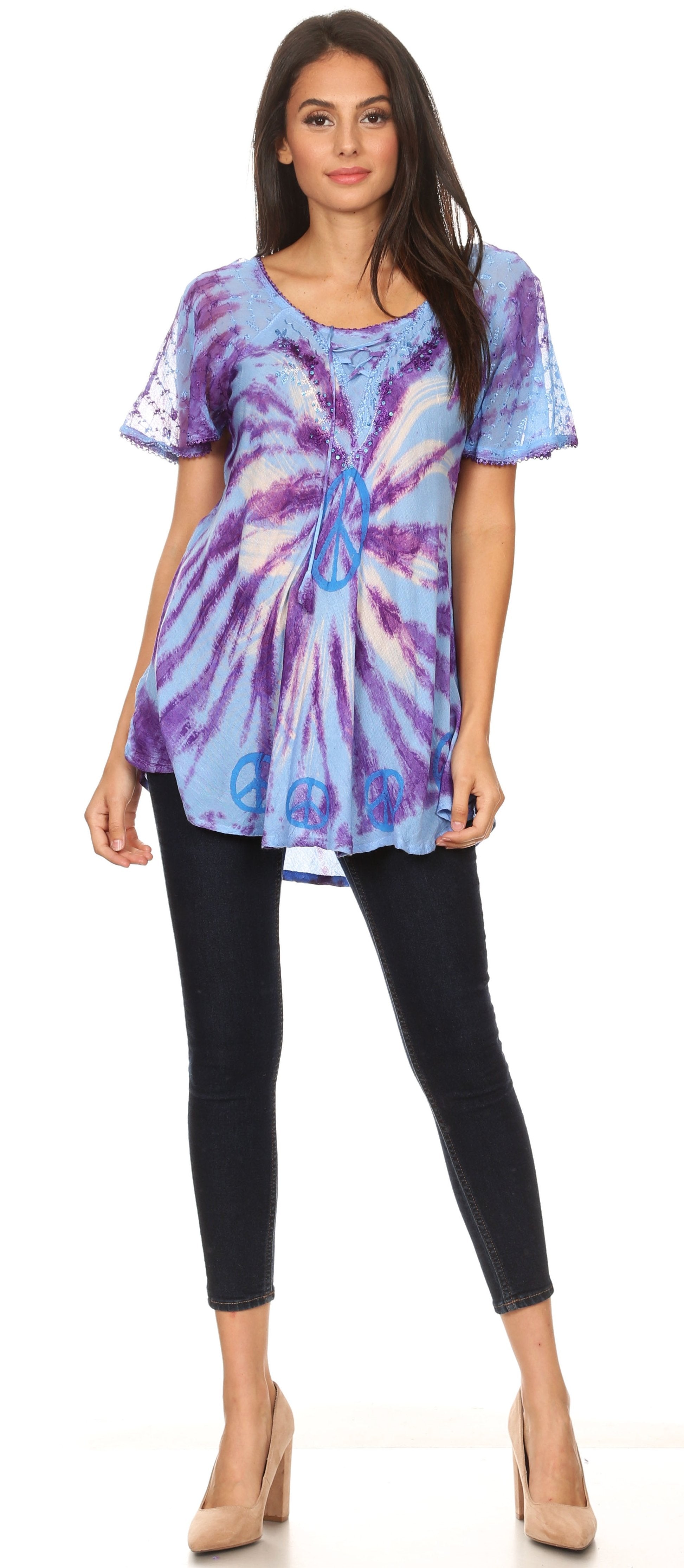 Sakkas - Aline Women's Short Sleeve Casual Light Loose Scoop Neck Top