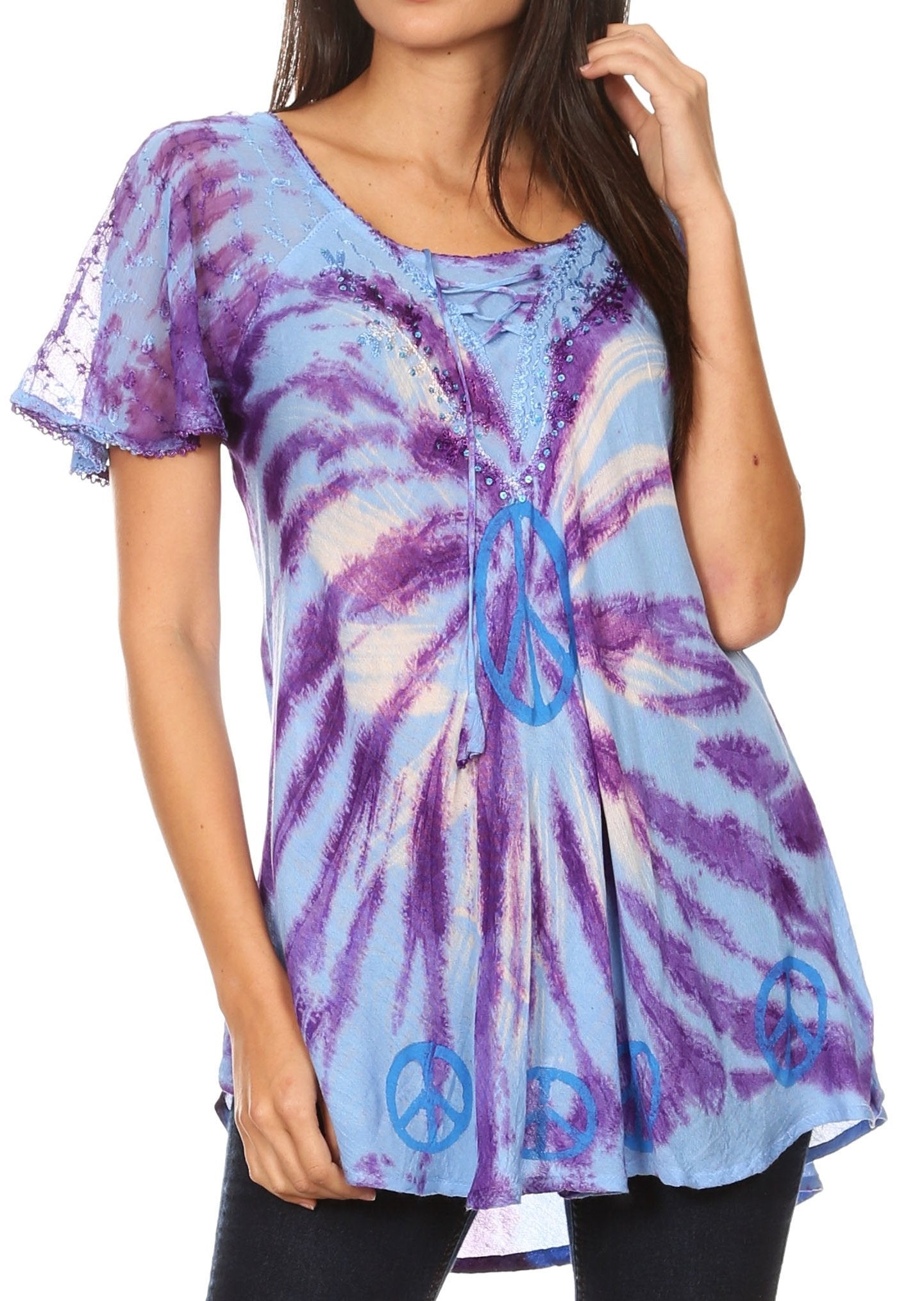 Sakkas - Aline Women's Short Sleeve Casual Light Loose Scoop Neck Top
