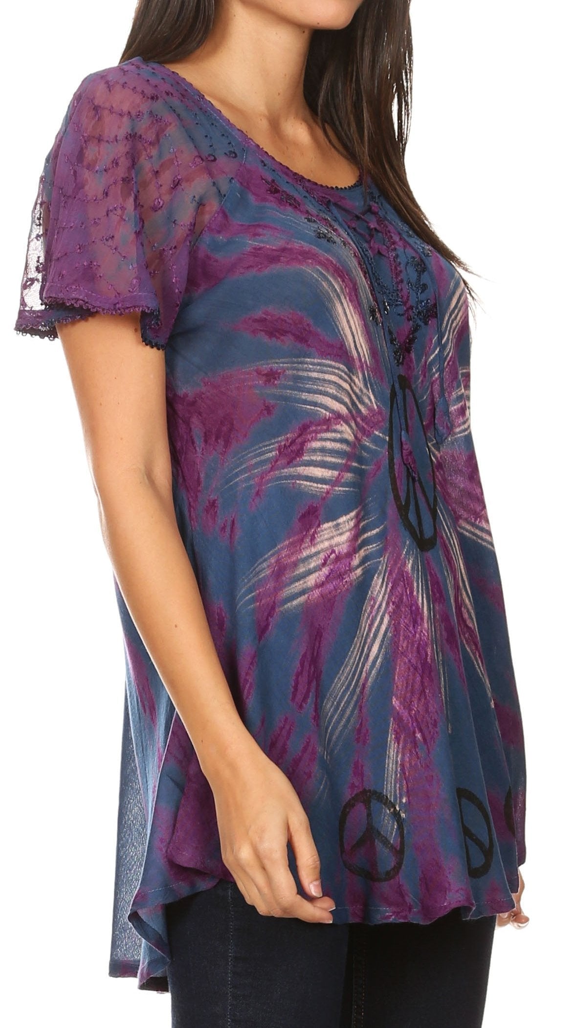Sakkas - Aline Women's Short Sleeve Casual Light Loose Scoop Neck Top