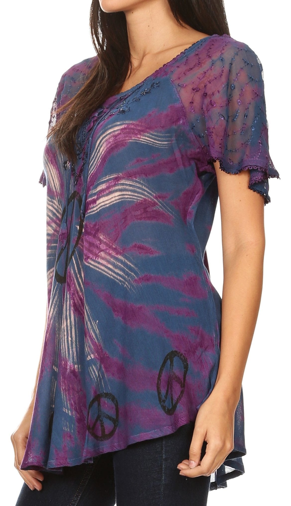 Sakkas - Aline Women's Short Sleeve Casual Light Loose Scoop Neck Top