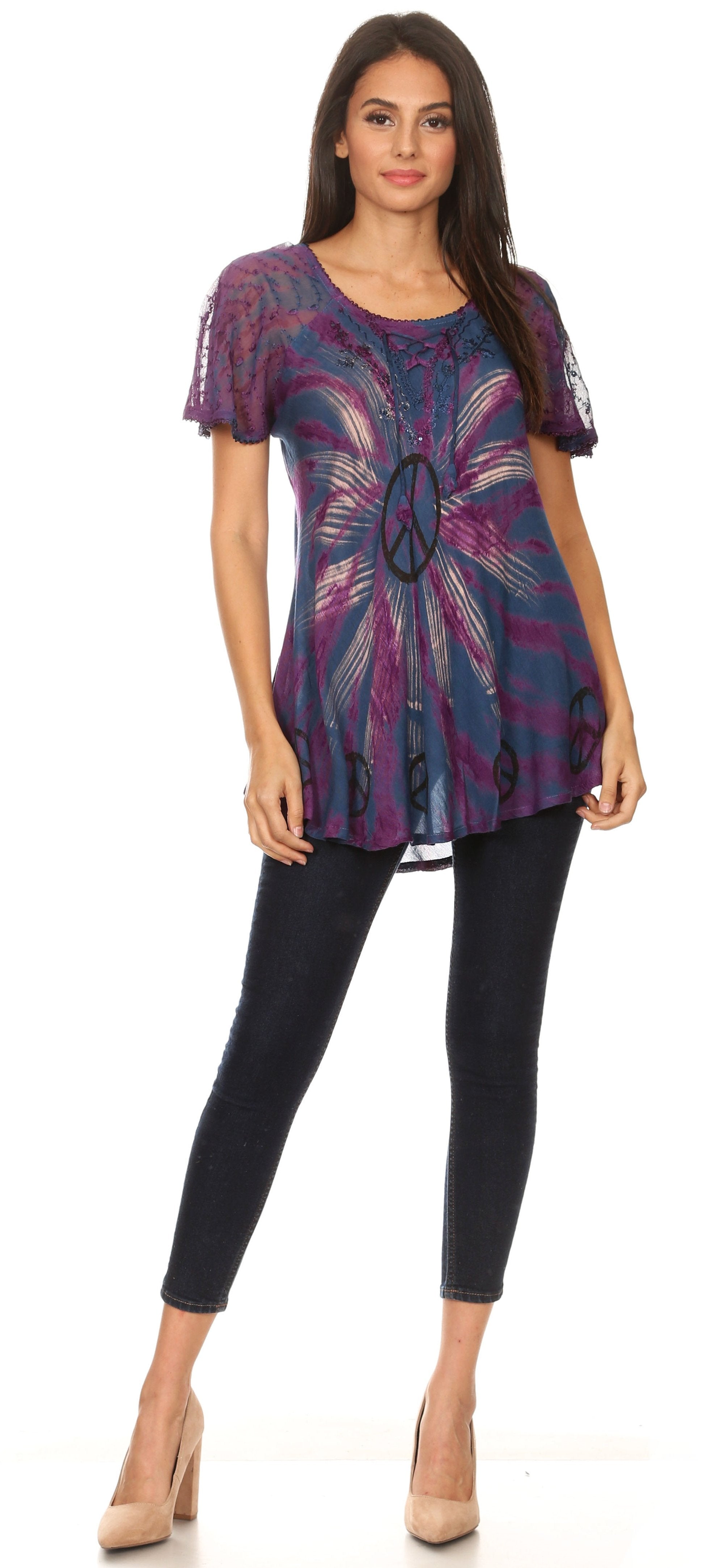 Sakkas - Aline Women's Short Sleeve Casual Light Loose Scoop Neck Top