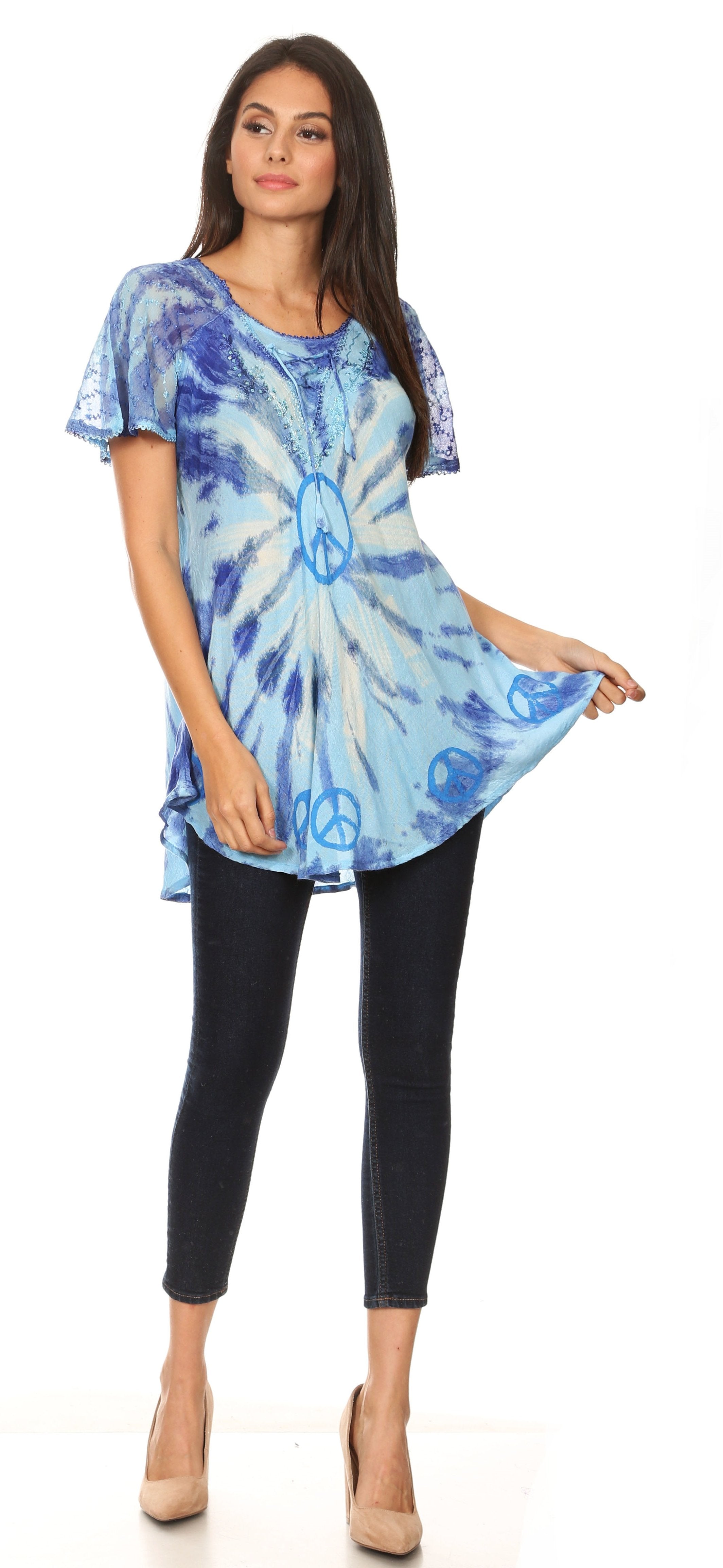 Sakkas - Aline Women's Short Sleeve Casual Light Loose Scoop Neck Top
