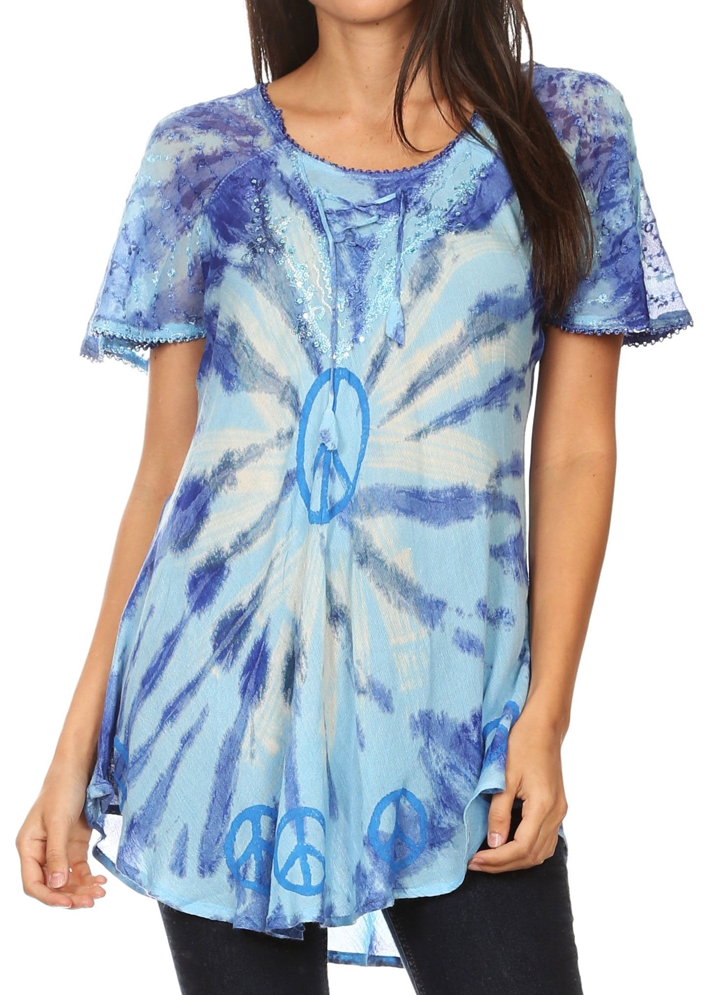 Sakkas - Aline Women's Short Sleeve Casual Light Loose Scoop Neck Top