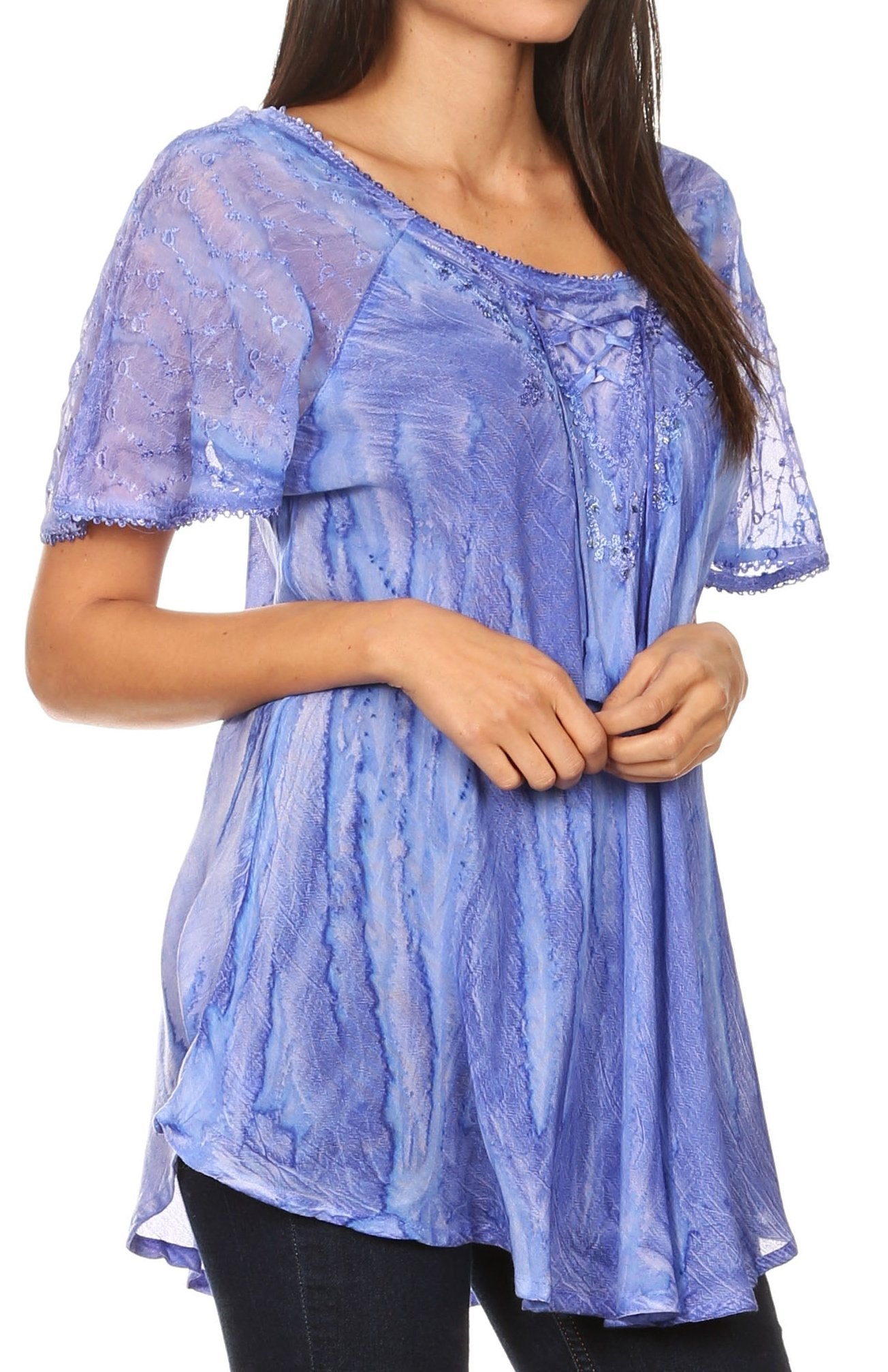 Sakkas - Aline Women's Short Sleeve Casual Light Loose Scoop Neck Top