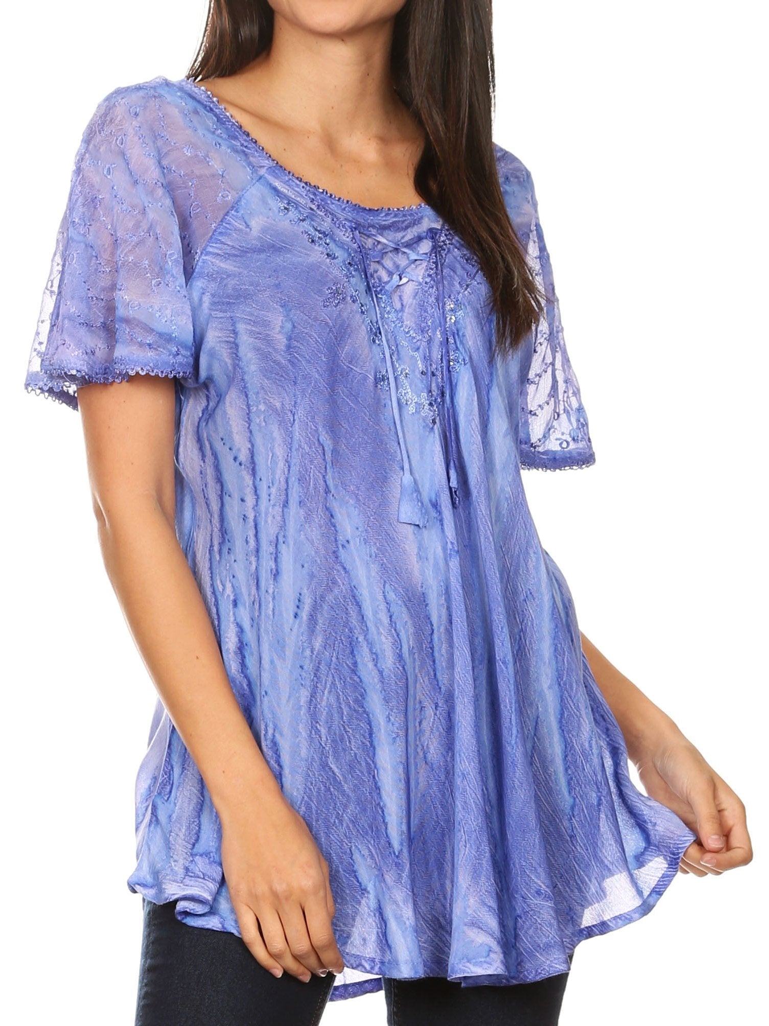 Sakkas - Aline Women's Short Sleeve Casual Light Loose Scoop Neck Top