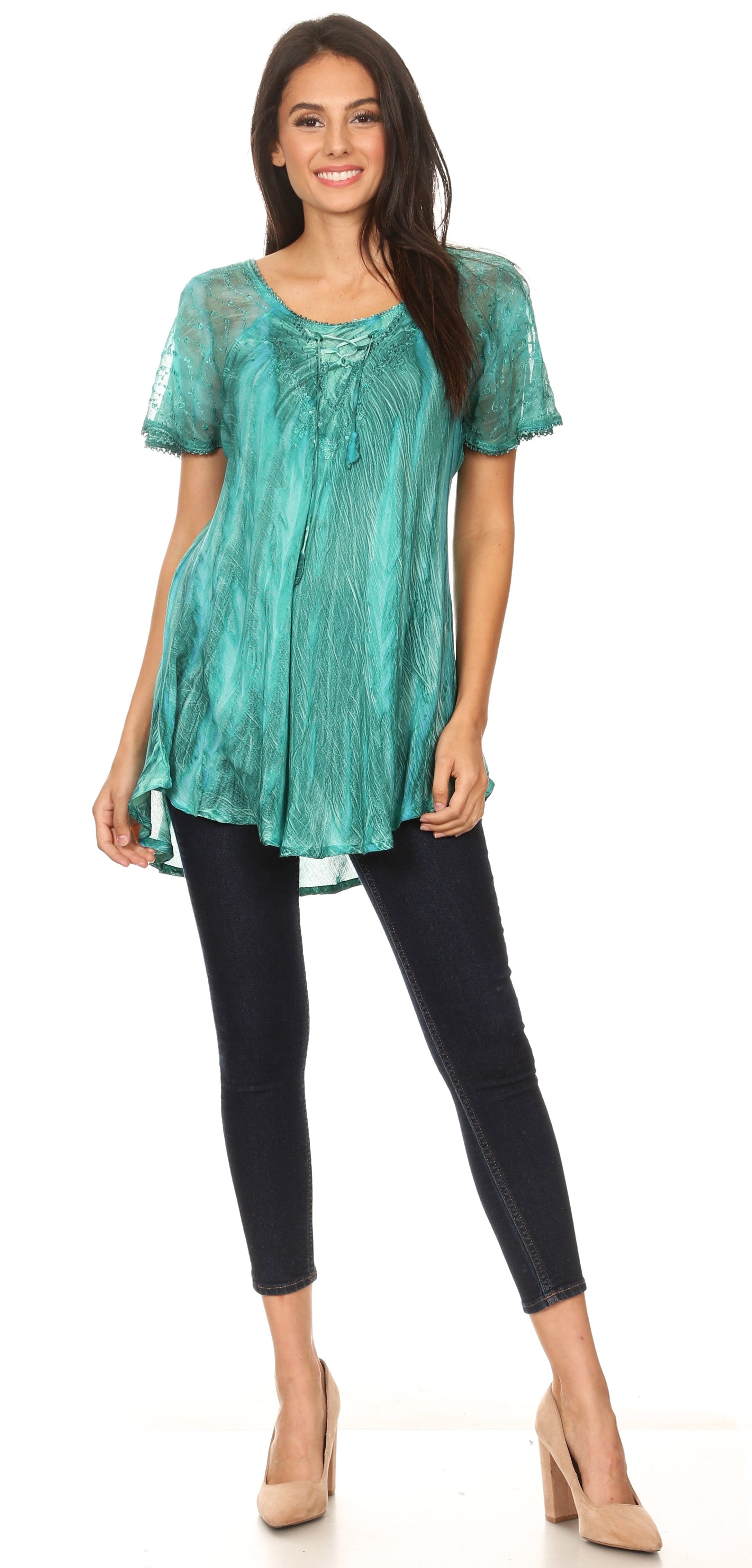 Sakkas - Aline Women's Short Sleeve Casual Light Loose Scoop Neck Top