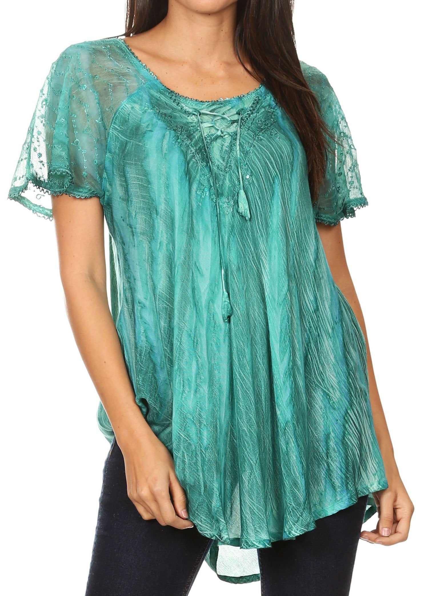 Sakkas - Aline Women's Short Sleeve Casual Light Loose Scoop Neck Top