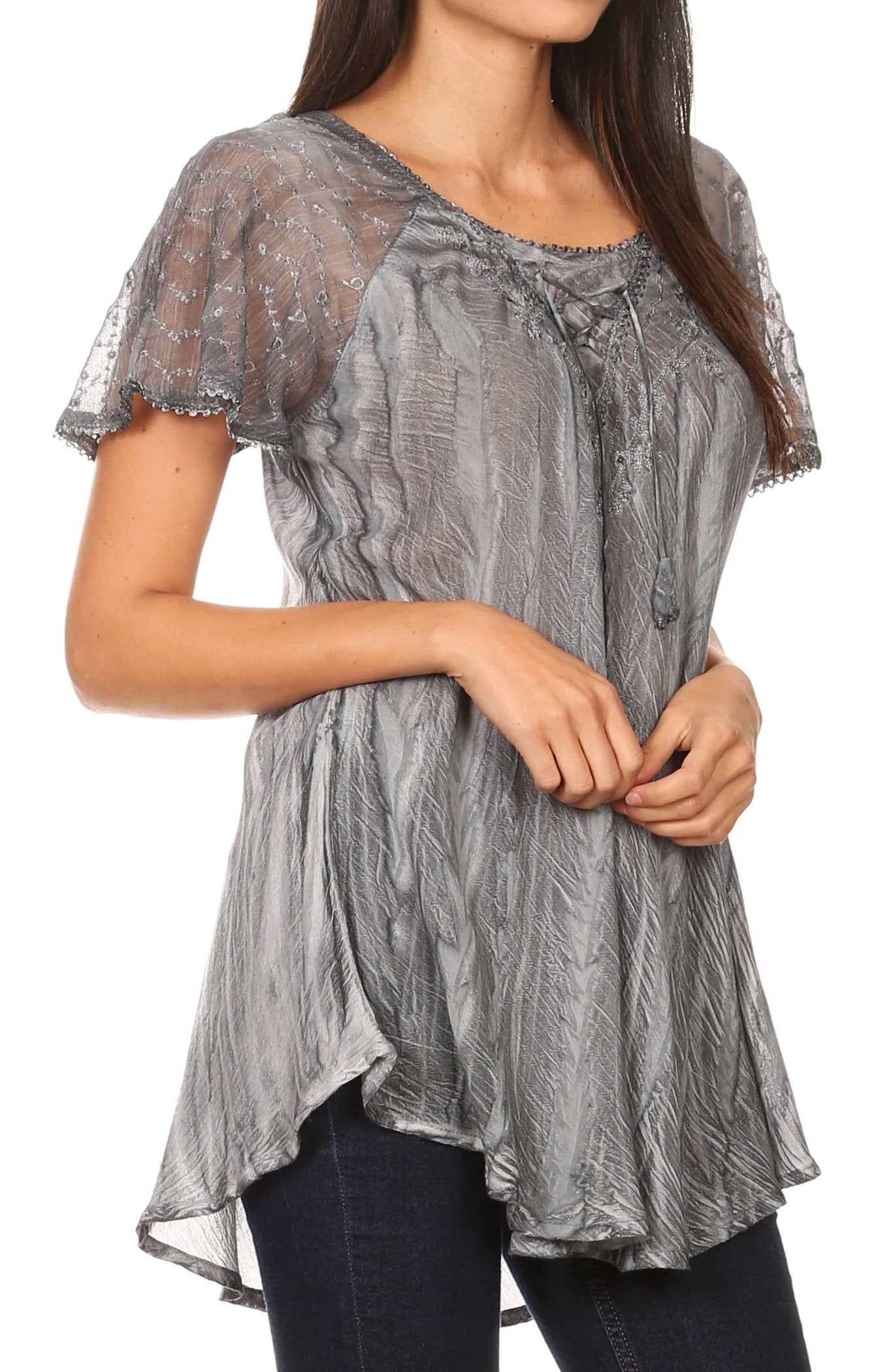 Sakkas - Aline Women's Short Sleeve Casual Light Loose Scoop Neck Top