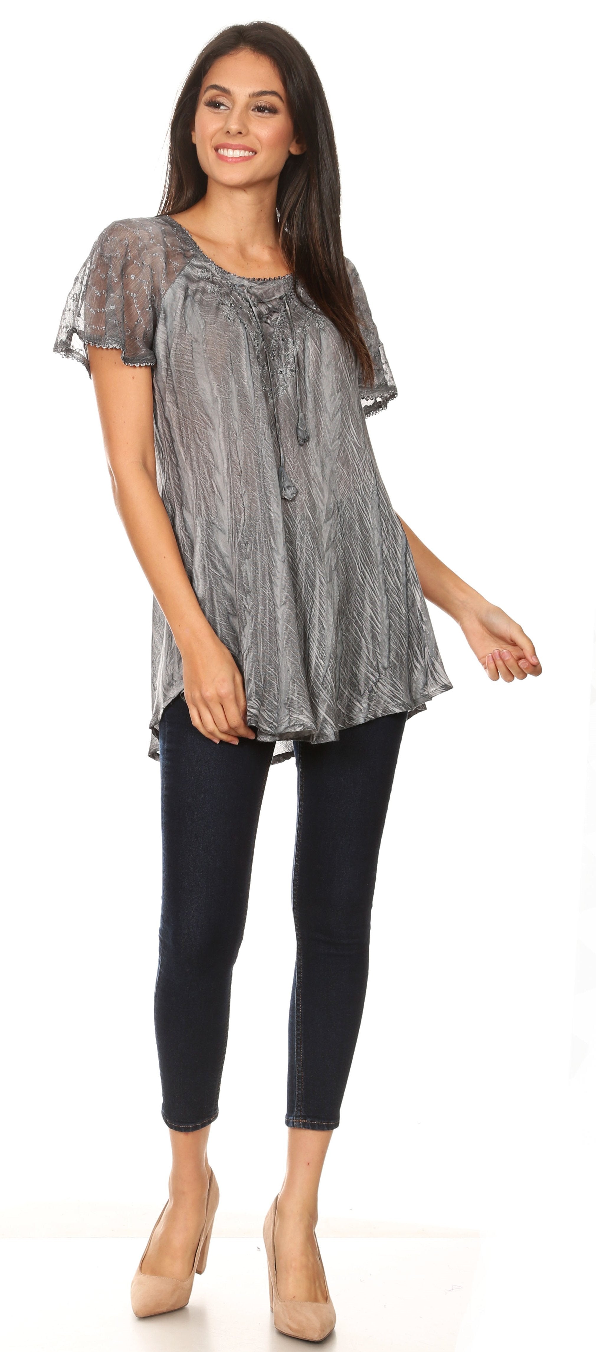 Sakkas - Aline Women's Short Sleeve Casual Light Loose Scoop Neck Top