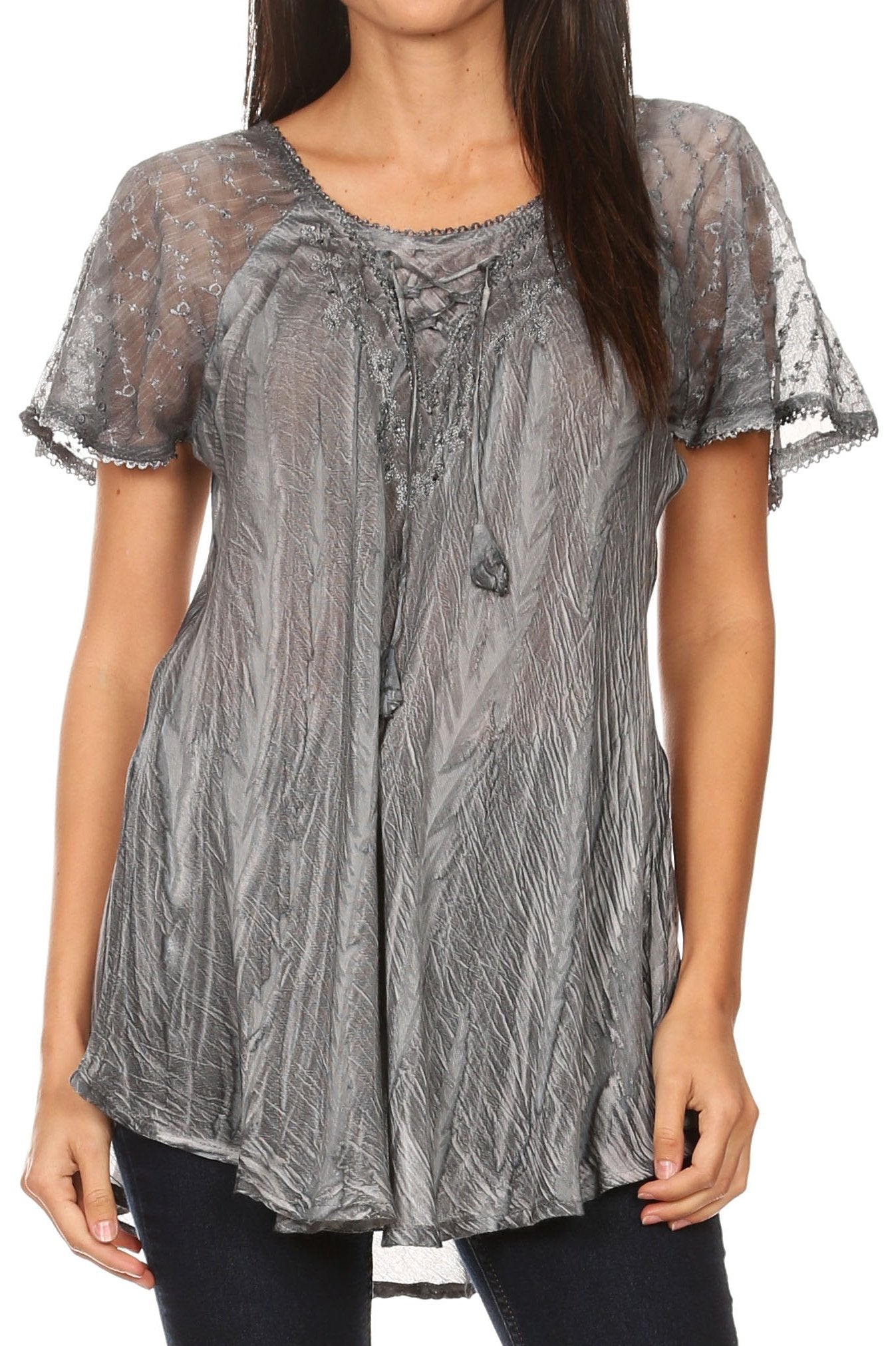 Sakkas - Aline Women's Short Sleeve Casual Light Loose Scoop Neck Top