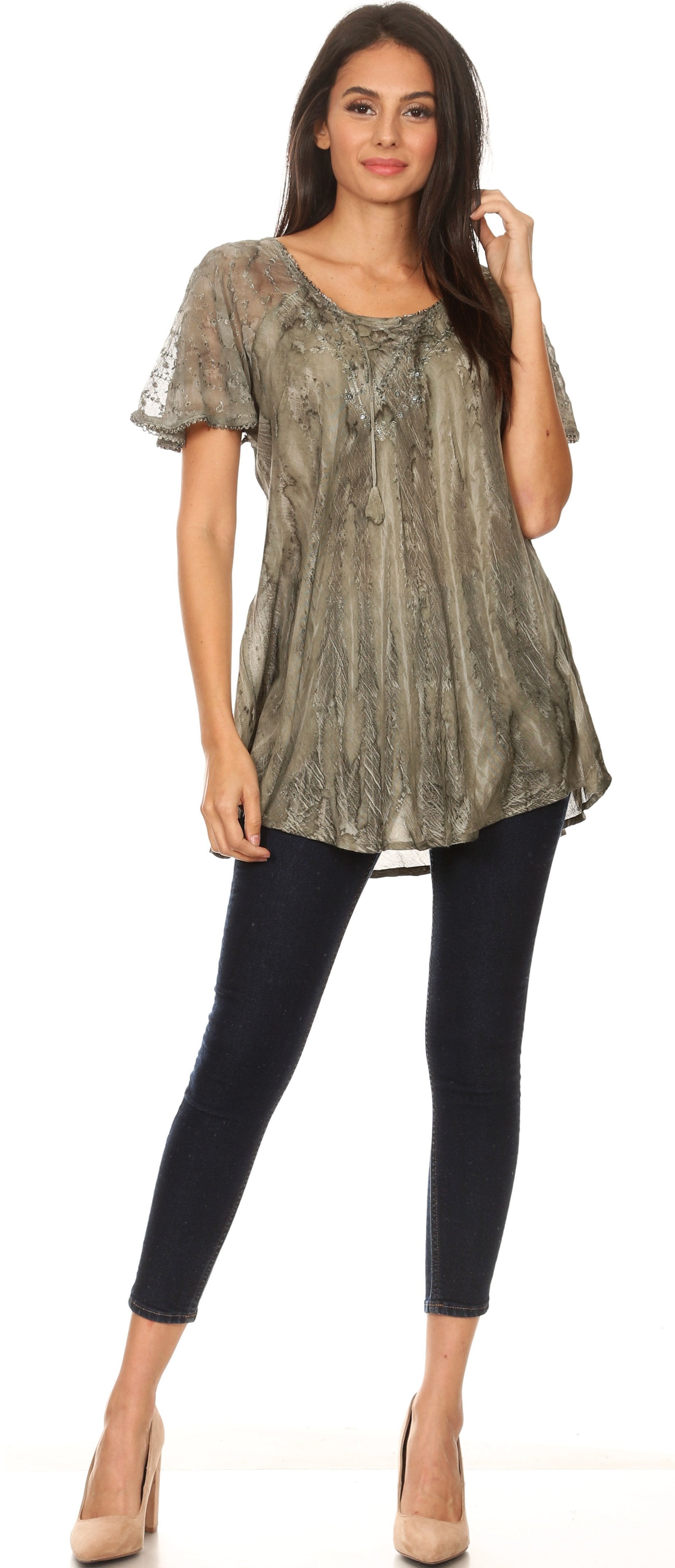 Sakkas - Aline Women's Short Sleeve Casual Light Loose Scoop Neck Top