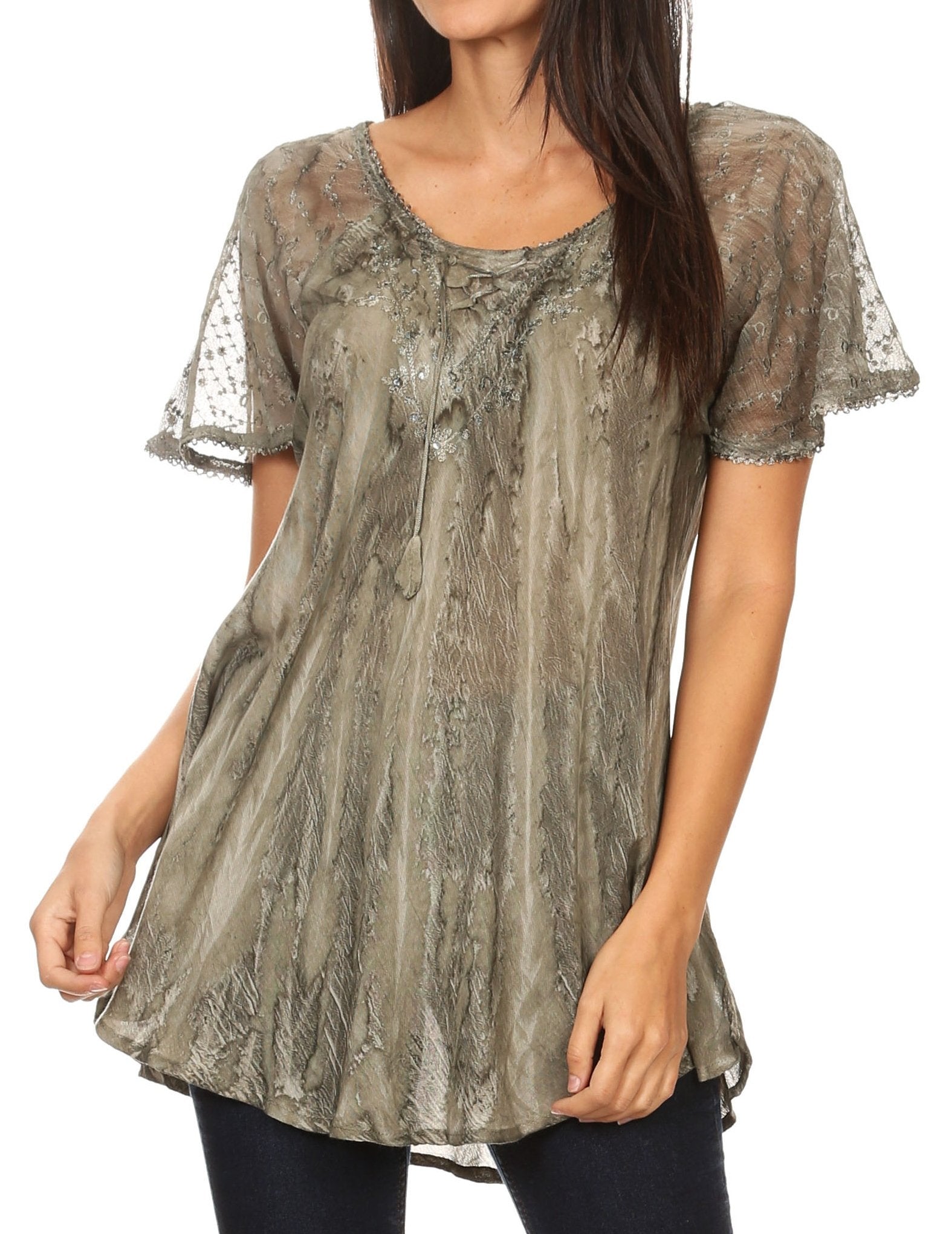 Sakkas - Aline Women's Short Sleeve Casual Light Loose Scoop Neck Top