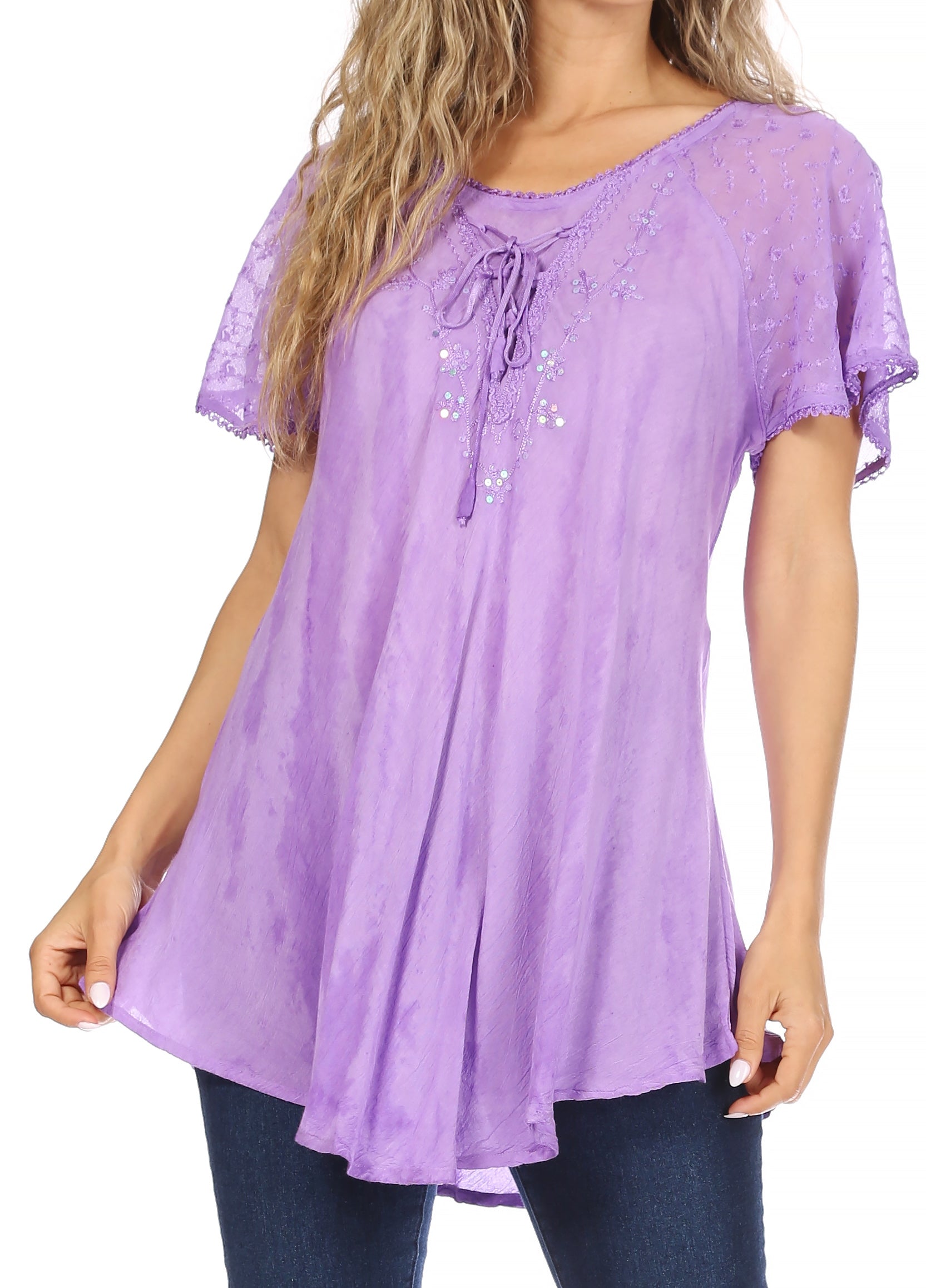 Sakkas - Aline Women's Short Sleeve Casual Light Loose Scoop Neck Top