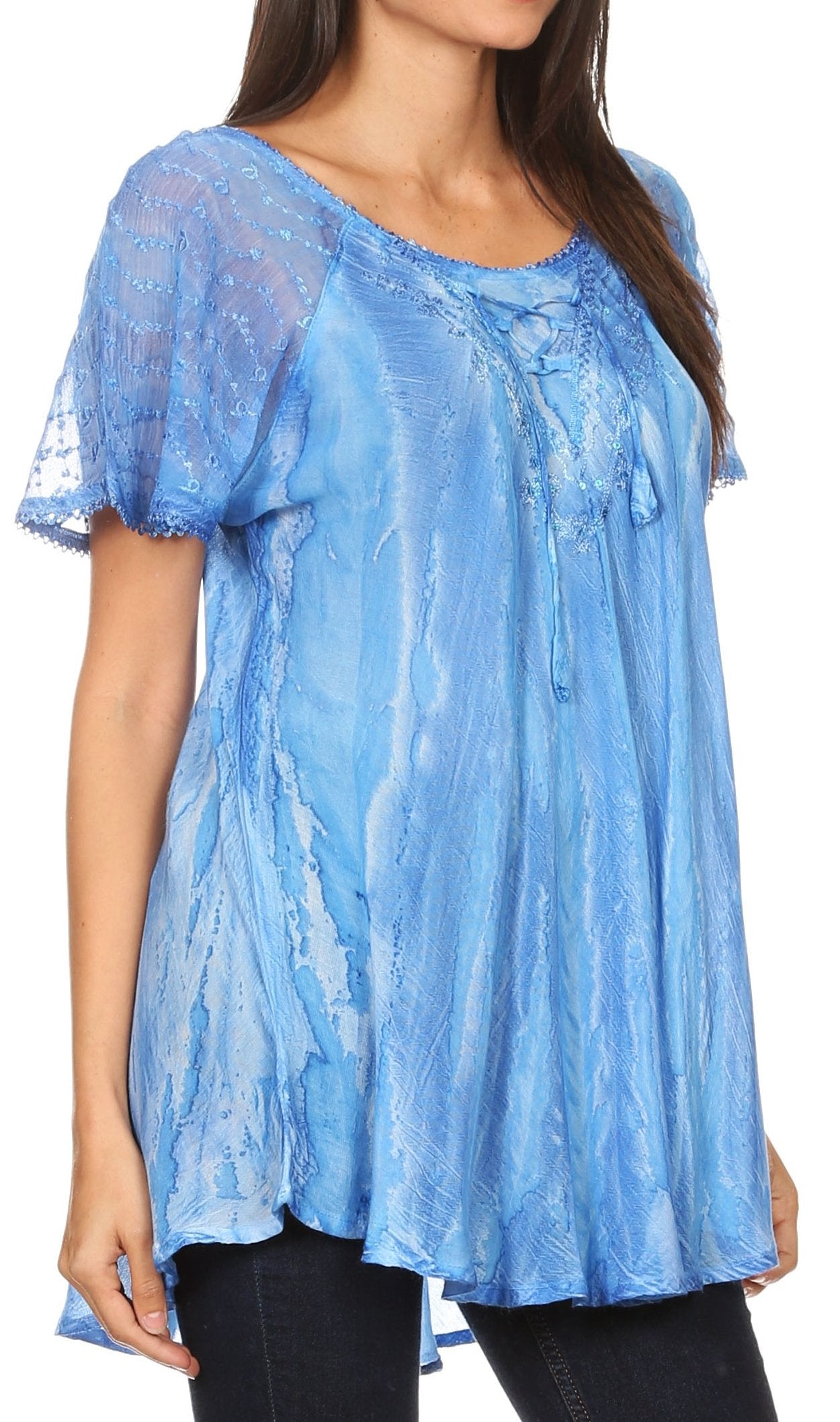 Sakkas - Aline Women's Short Sleeve Casual Light Loose Scoop Neck Top