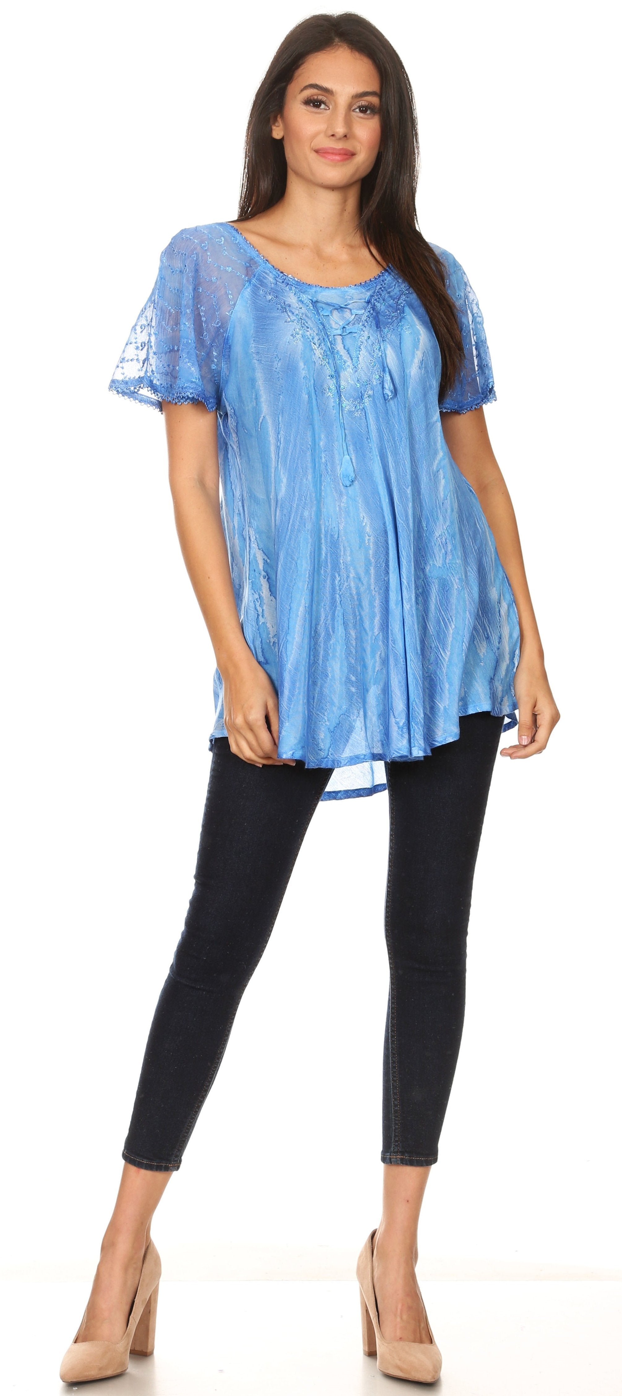 Sakkas - Aline Women's Short Sleeve Casual Light Loose Scoop Neck Top