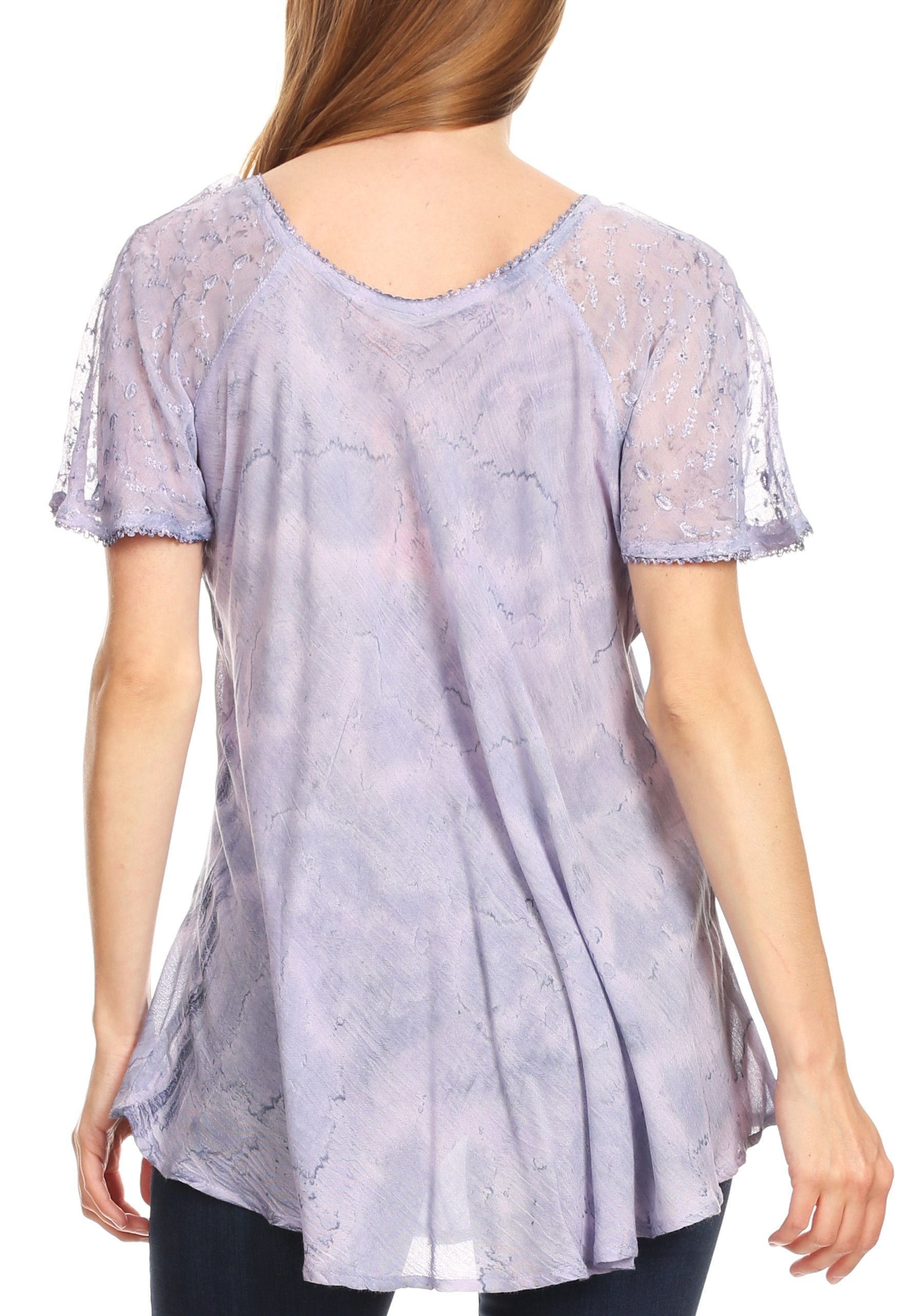 Sakkas - Marzia Loose Fit Short Sleeve Casual Tie Dye Batik Top