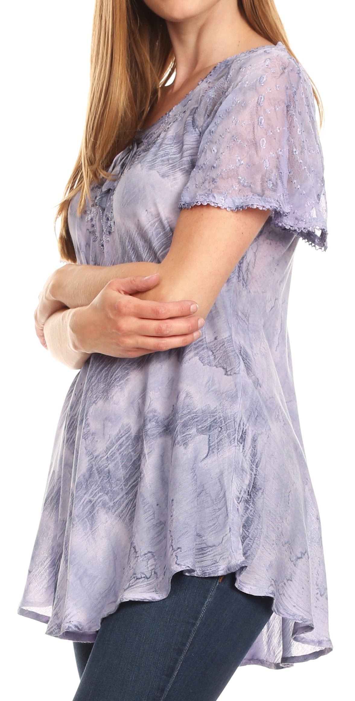 Sakkas - Marzia Loose Fit Short Sleeve Casual Tie Dye Batik Top