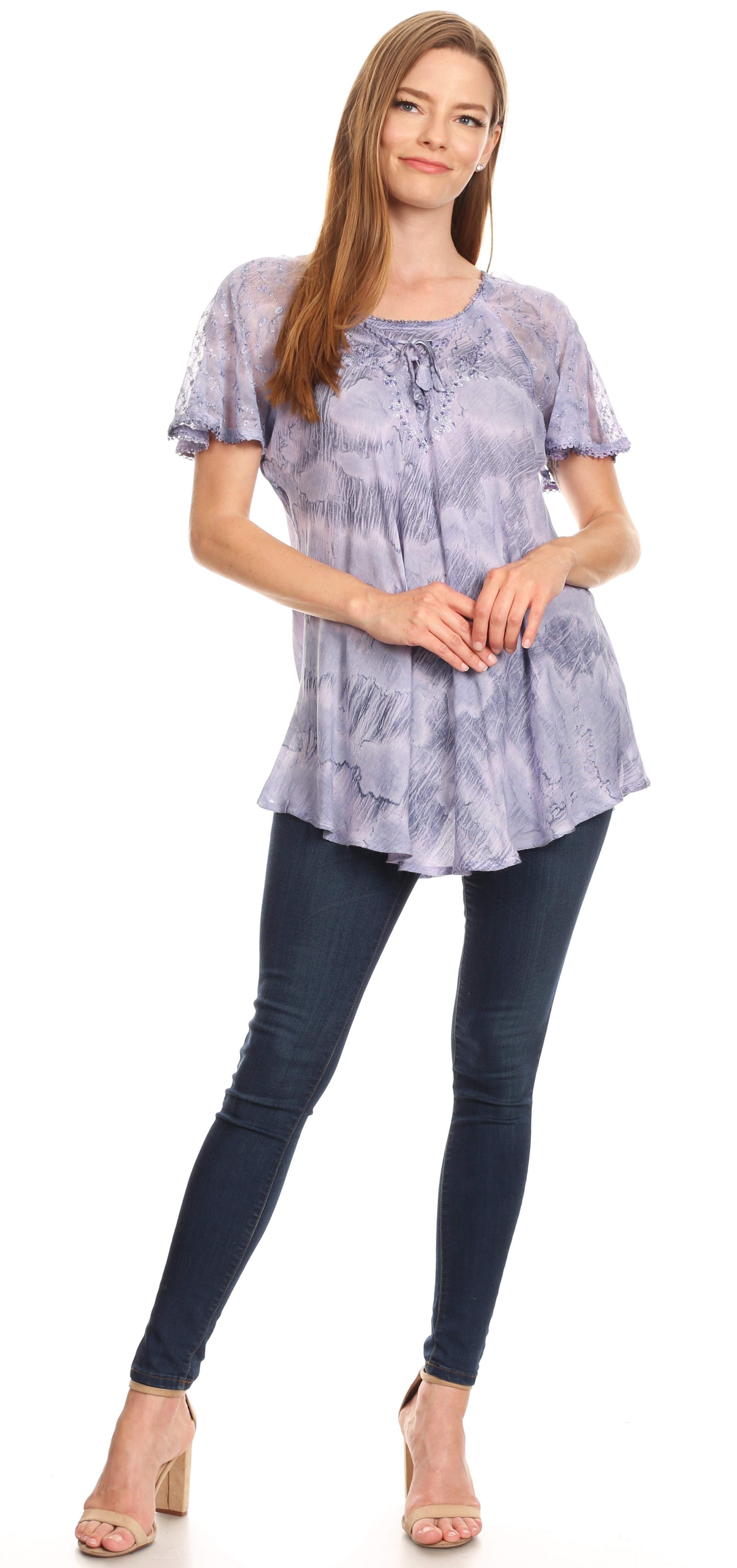 Sakkas - Marzia Loose Fit Short Sleeve Casual Tie Dye Batik Top