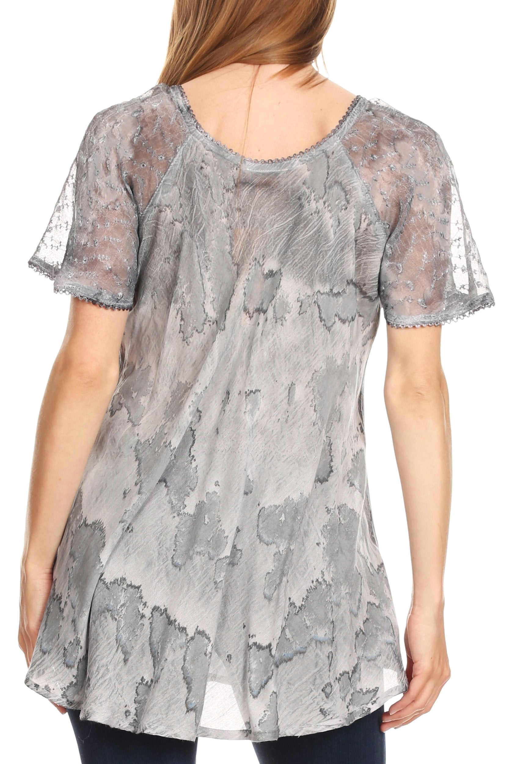 Sakkas - Marzia Loose Fit Short Sleeve Casual Tie Dye Batik Top