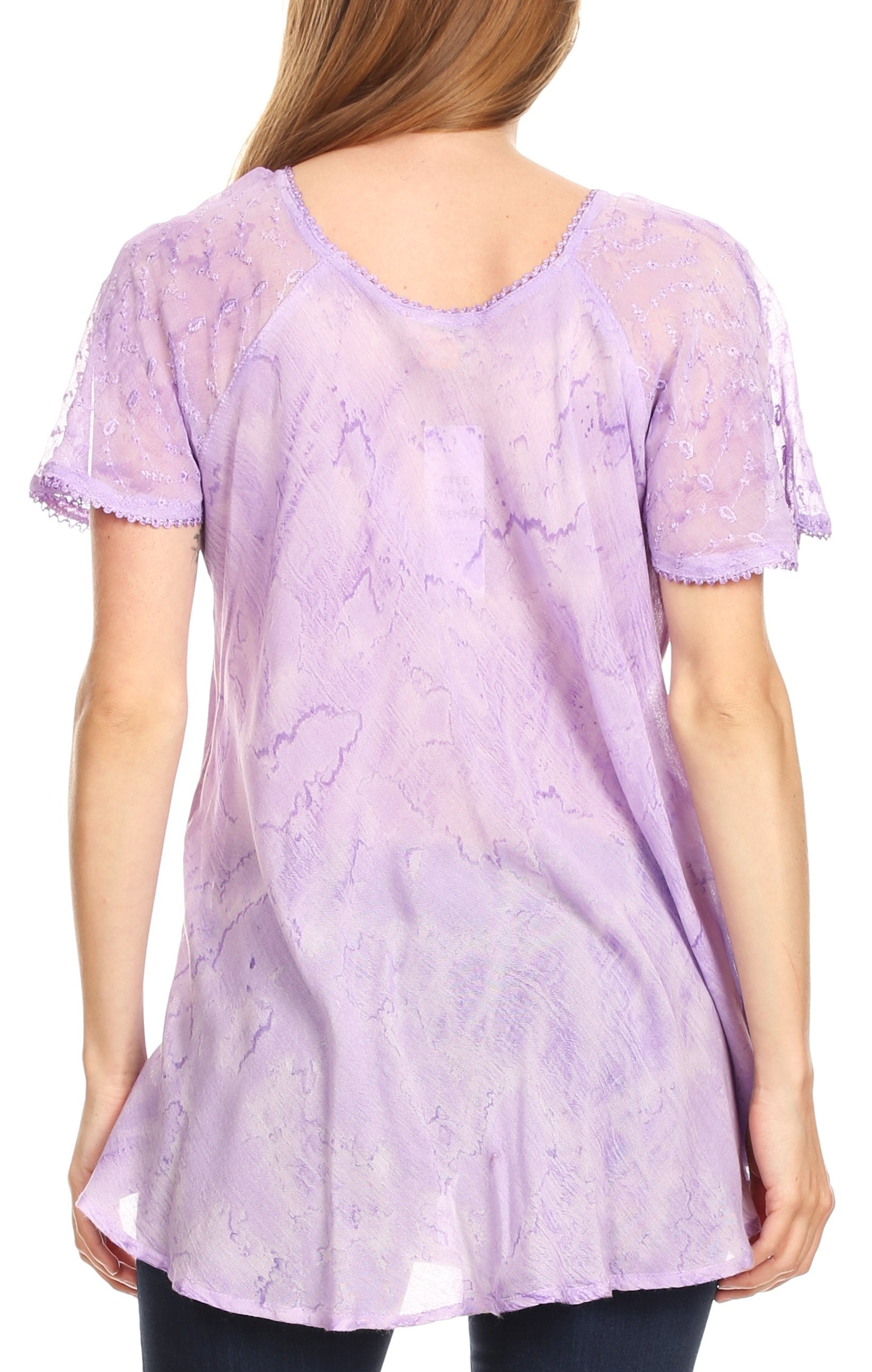 Sakkas - Marzia Loose Fit Short Sleeve Casual Tie Dye Batik Top