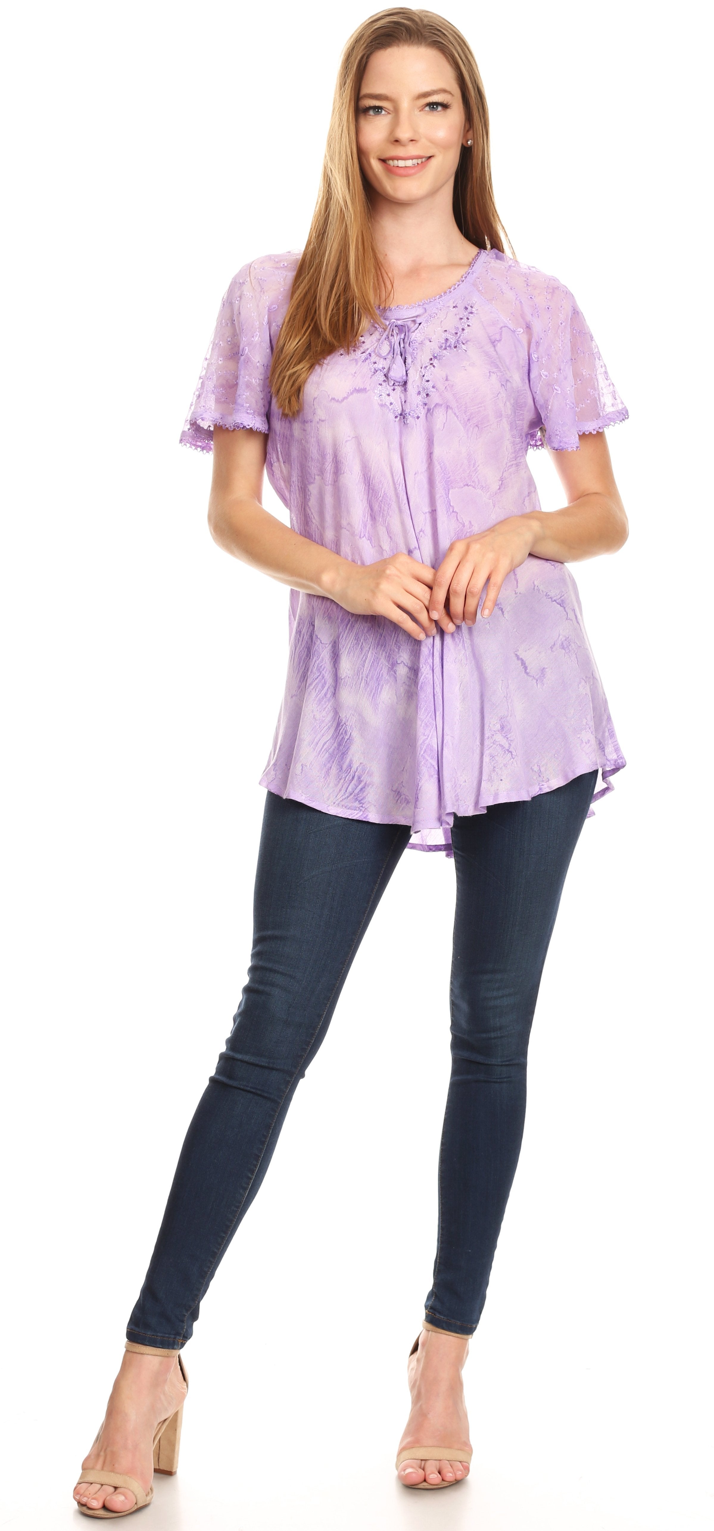 Sakkas - Marzia Loose Fit Short Sleeve Casual Tie Dye Batik Top