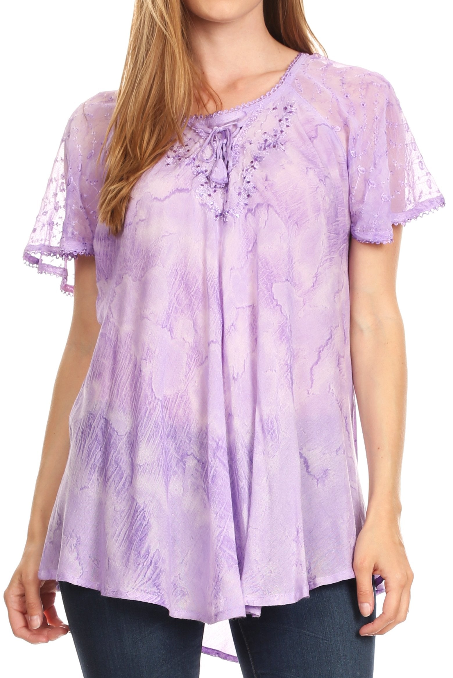 Sakkas - Marzia Loose Fit Short Sleeve Casual Tie Dye Batik Top