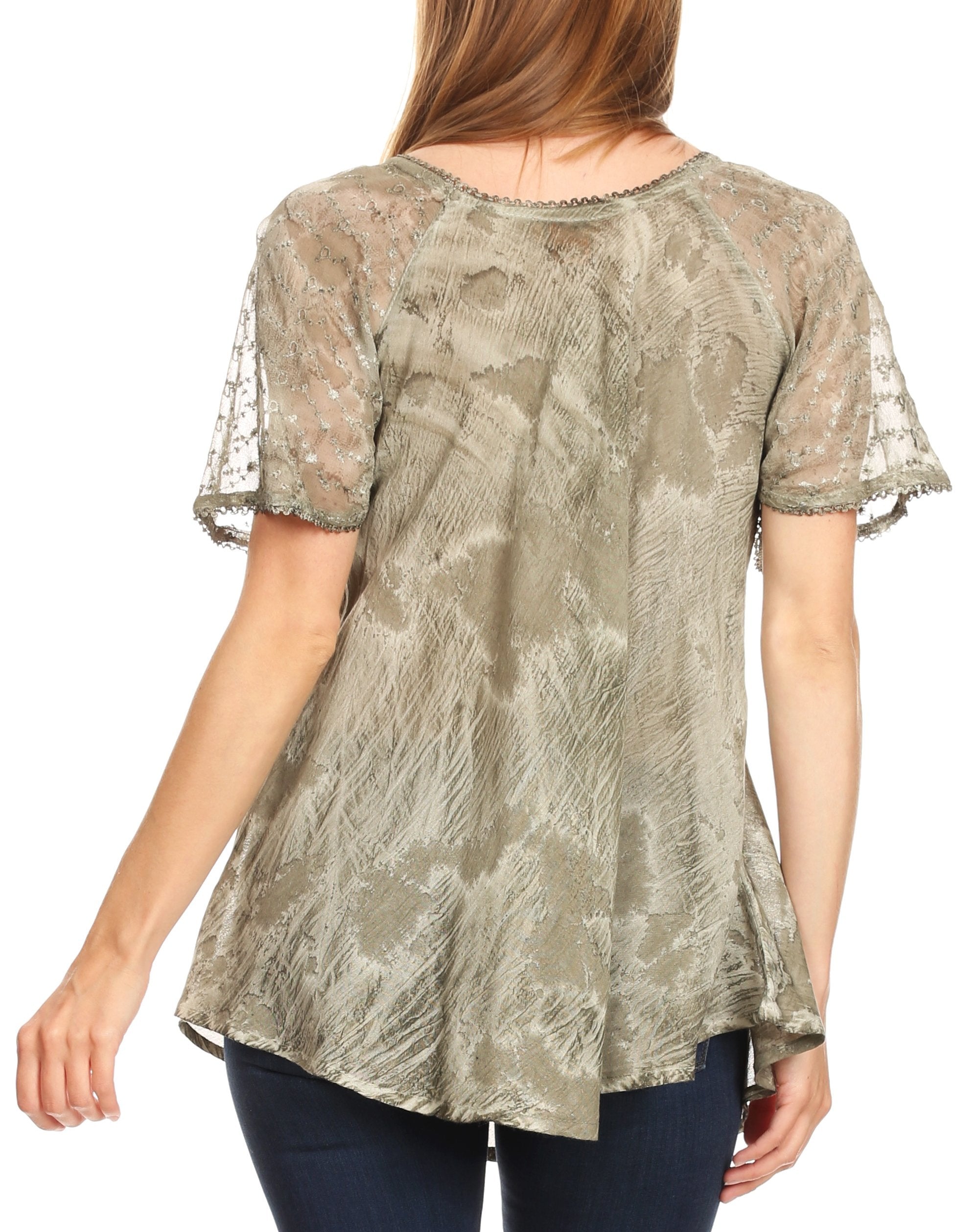 Sakkas - Marzia Loose Fit Short Sleeve Casual Tie Dye Batik Top