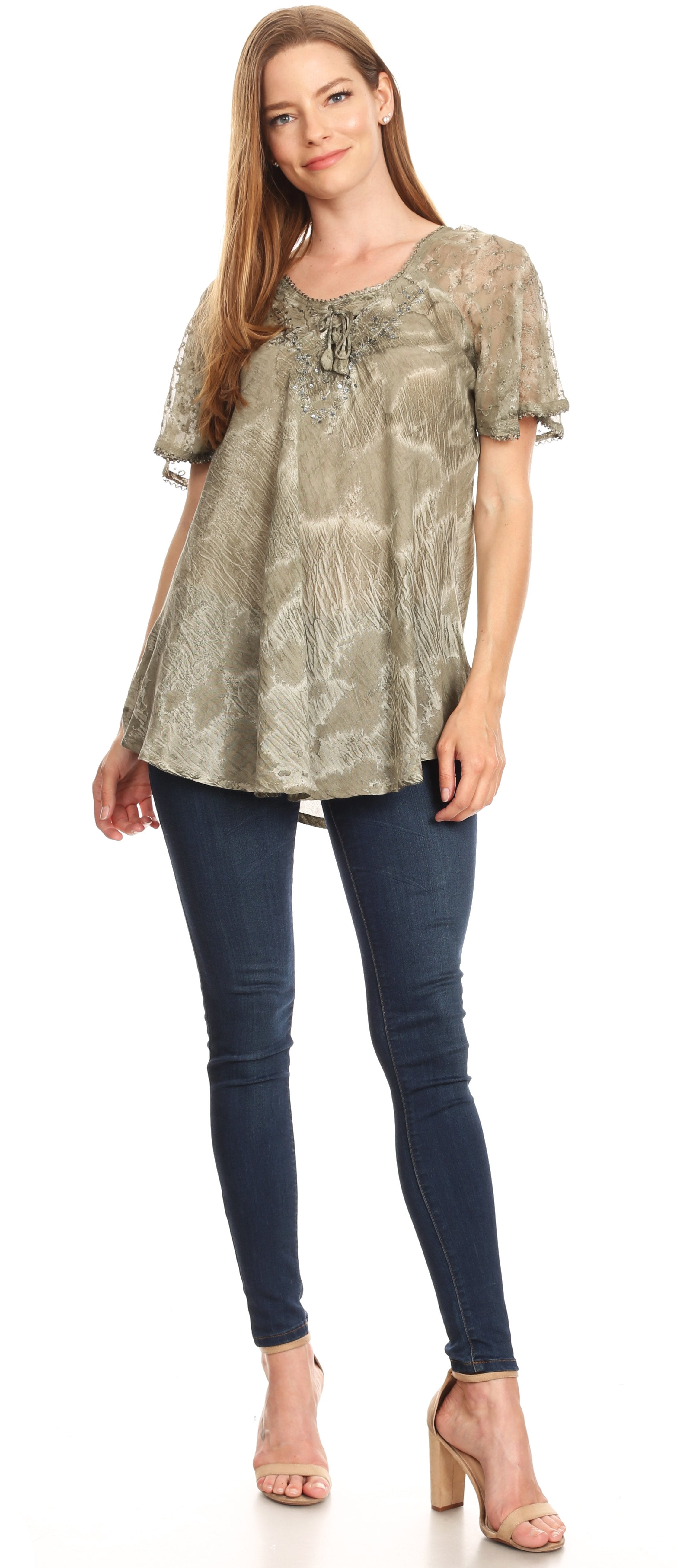 Sakkas - Marzia Loose Fit Short Sleeve Casual Tie Dye Batik Top