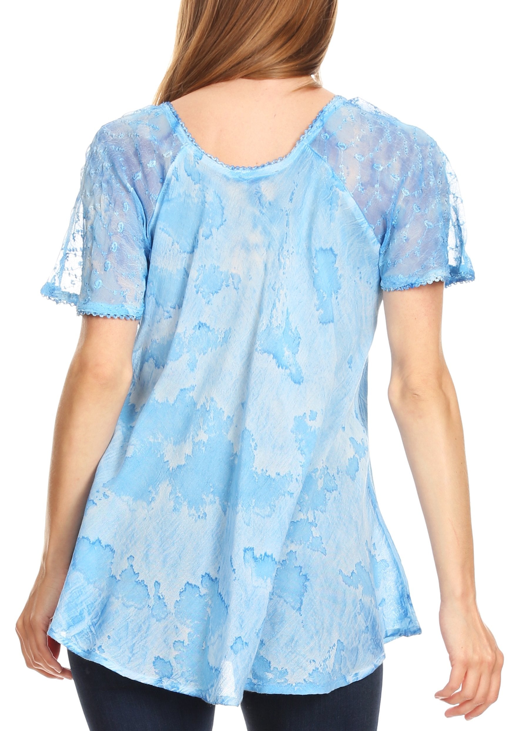 Sakkas - Marzia Loose Fit Short Sleeve Casual Tie Dye Batik Top