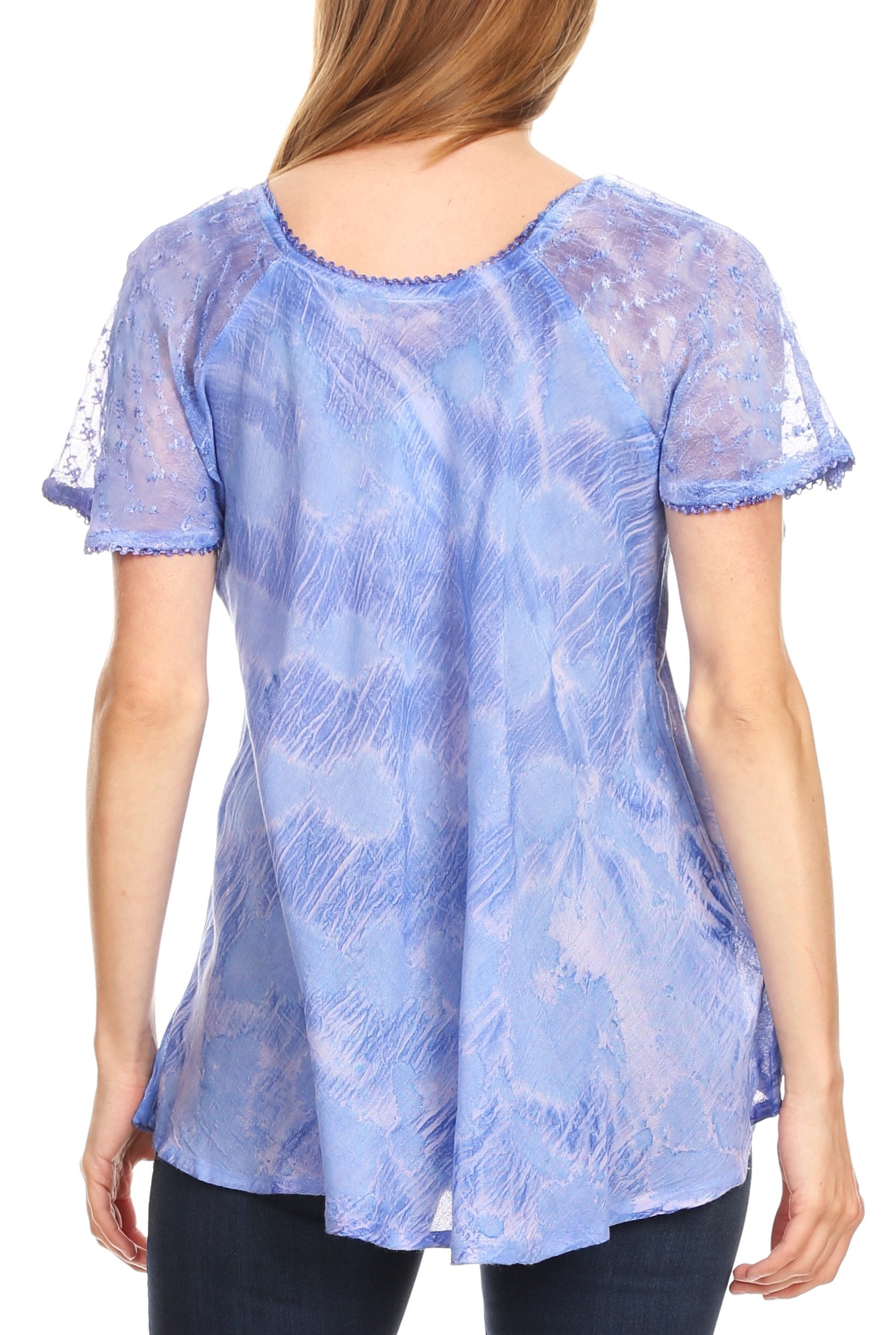 Sakkas - Marzia Loose Fit Short Sleeve Casual Tie Dye Batik Top