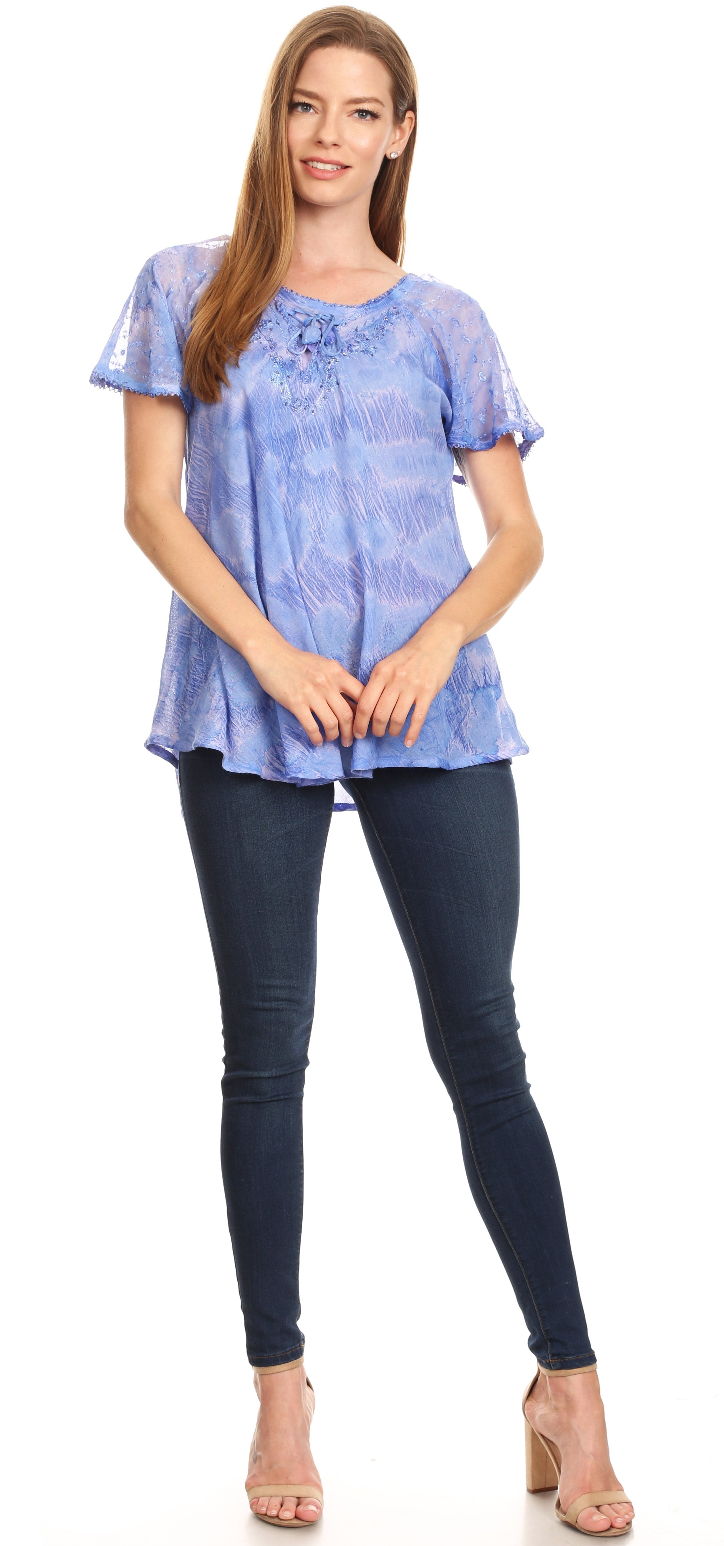 Sakkas - Marzia Loose Fit Short Sleeve Casual Tie Dye Batik Top