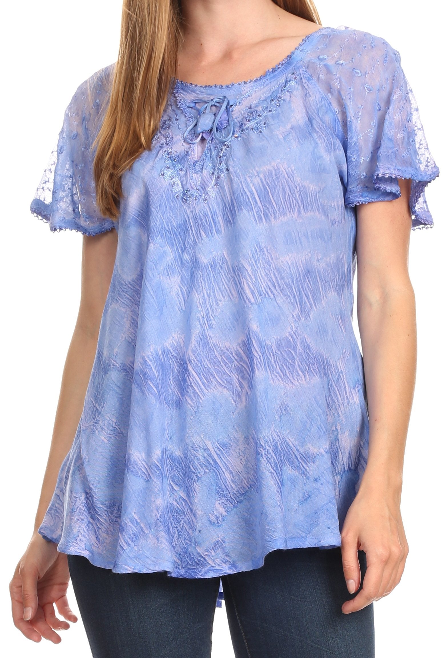 Sakkas - Marzia Loose Fit Short Sleeve Casual Tie Dye Batik Top