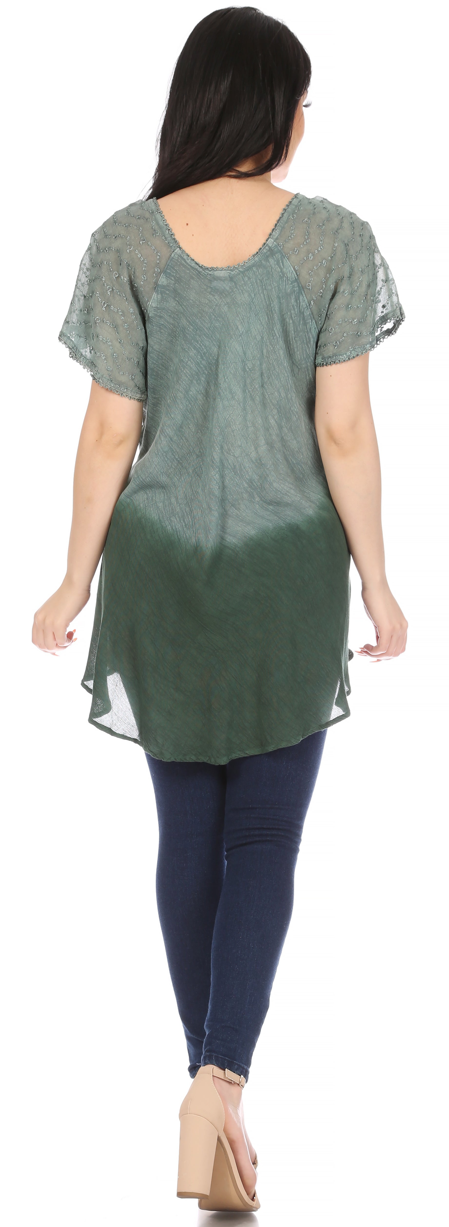 Sakkas - Marzia Loose Fit Short Sleeve Casual Tie Dye Batik Top