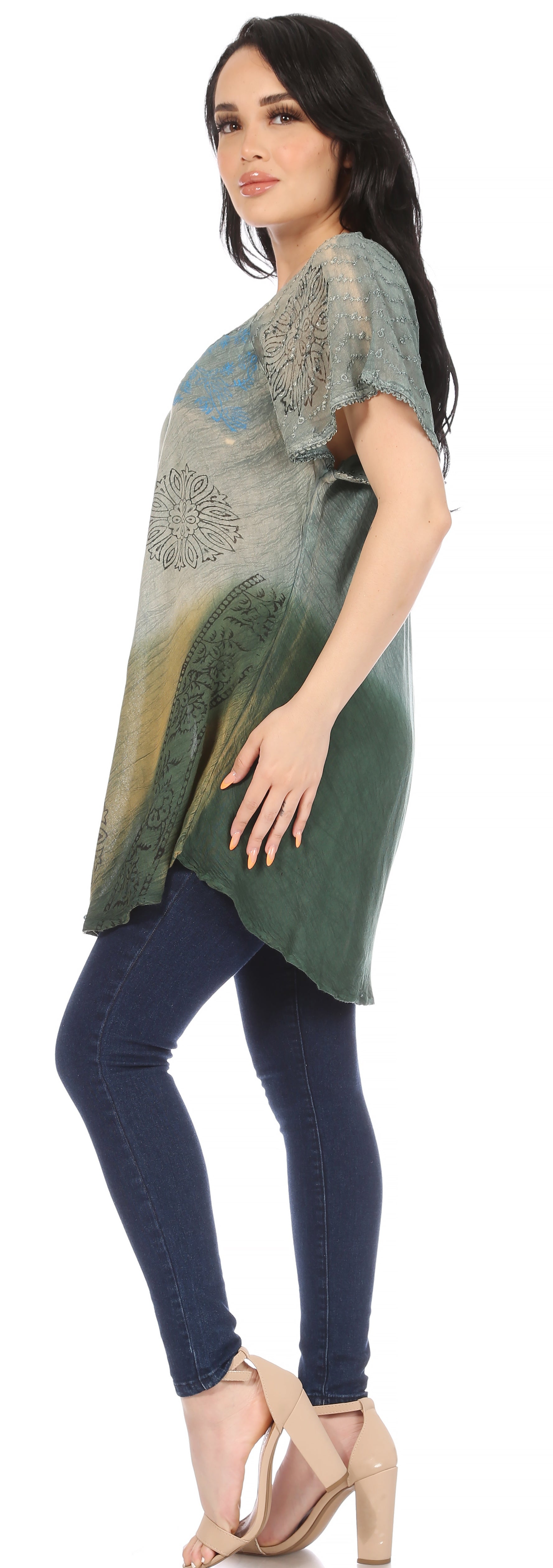 Sakkas - Marzia Loose Fit Short Sleeve Casual Tie Dye Batik Top