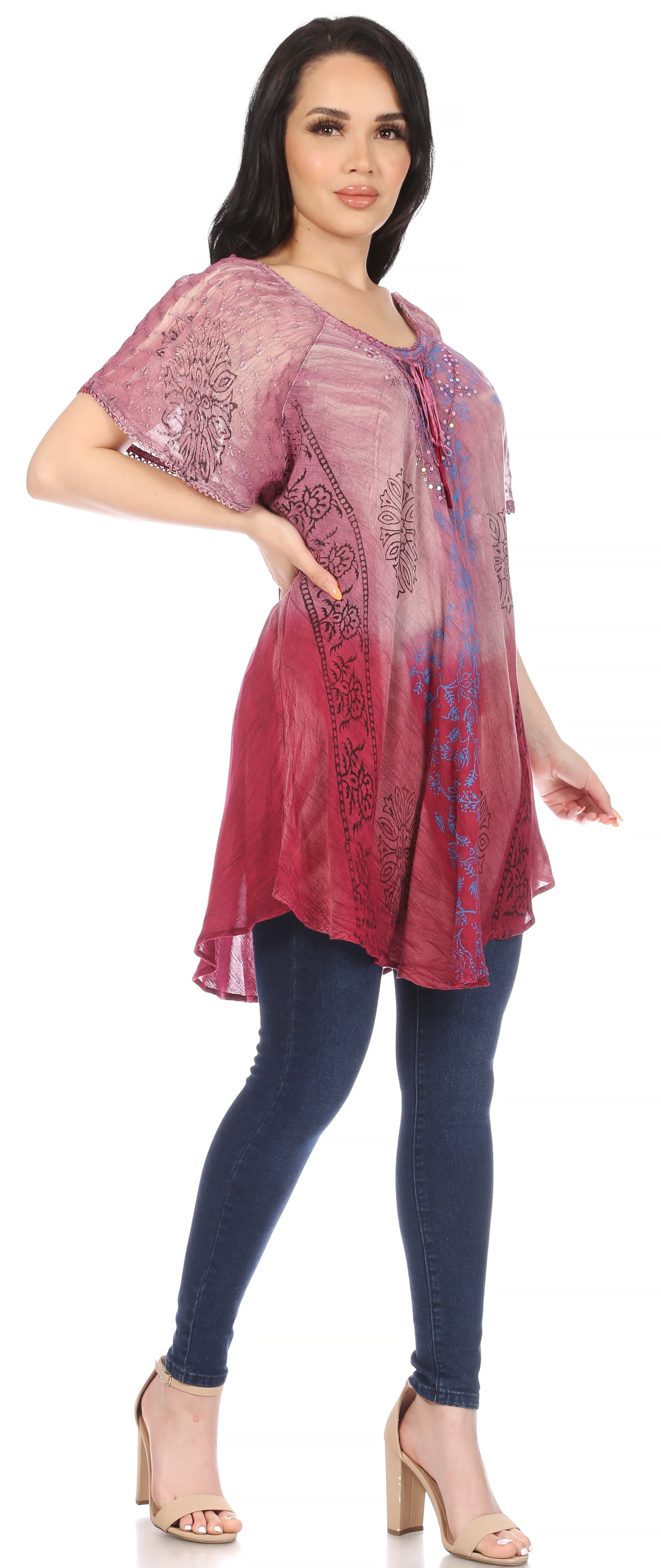 Sakkas - Marzia Loose Fit Short Sleeve Casual Tie Dye Batik Top