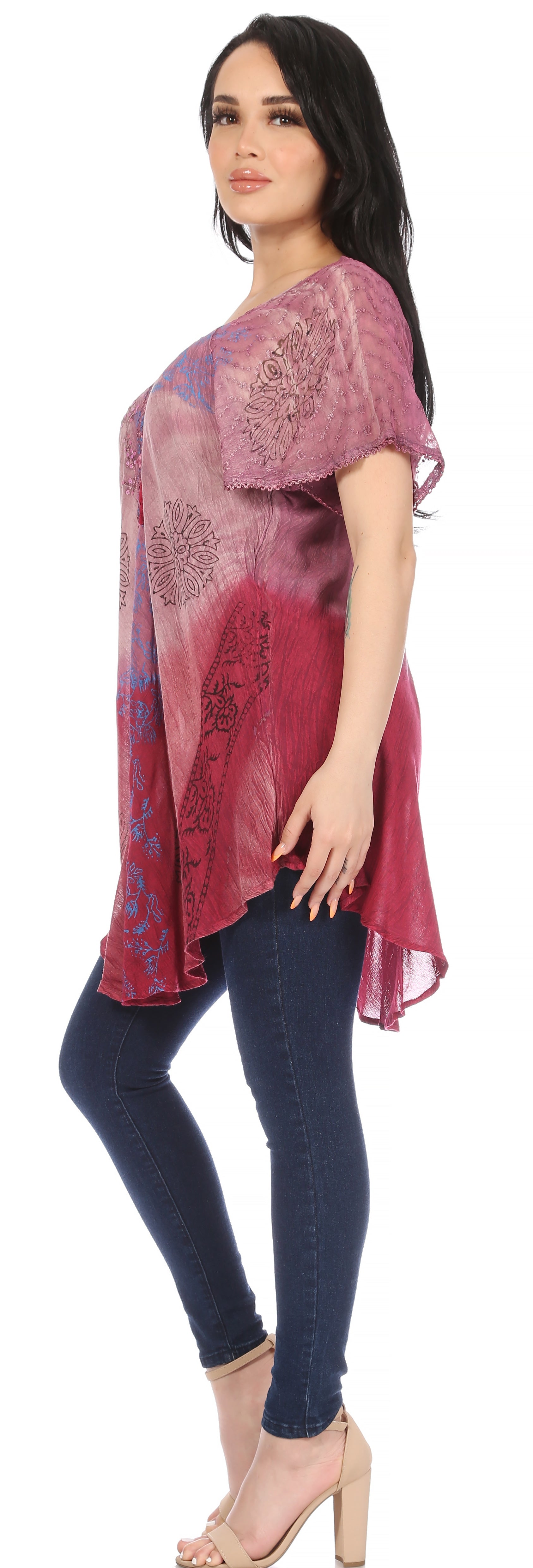 Sakkas - Marzia Loose Fit Short Sleeve Casual Tie Dye Batik Top