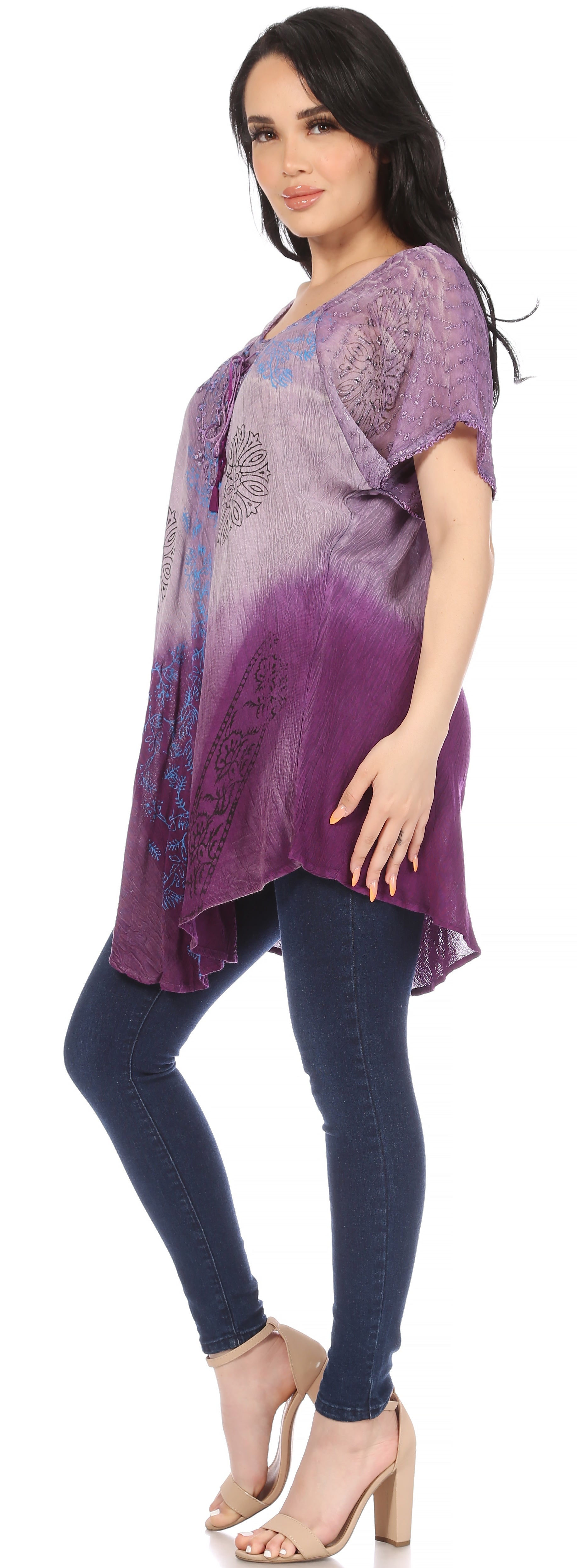 Sakkas - Marzia Loose Fit Short Sleeve Casual Tie Dye Batik Top