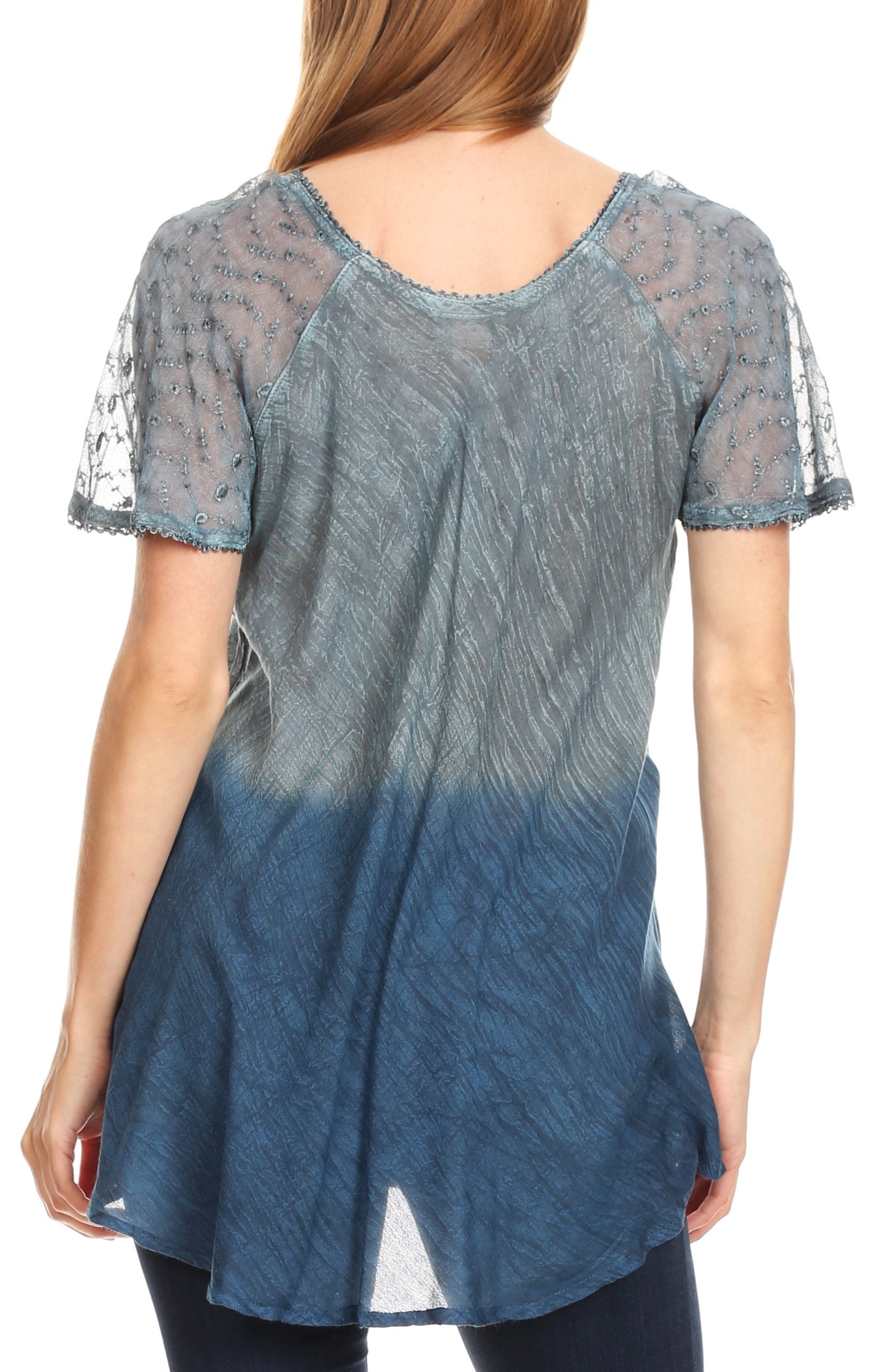 Sakkas - Marzia Loose Fit Short Sleeve Casual Tie Dye Batik Top