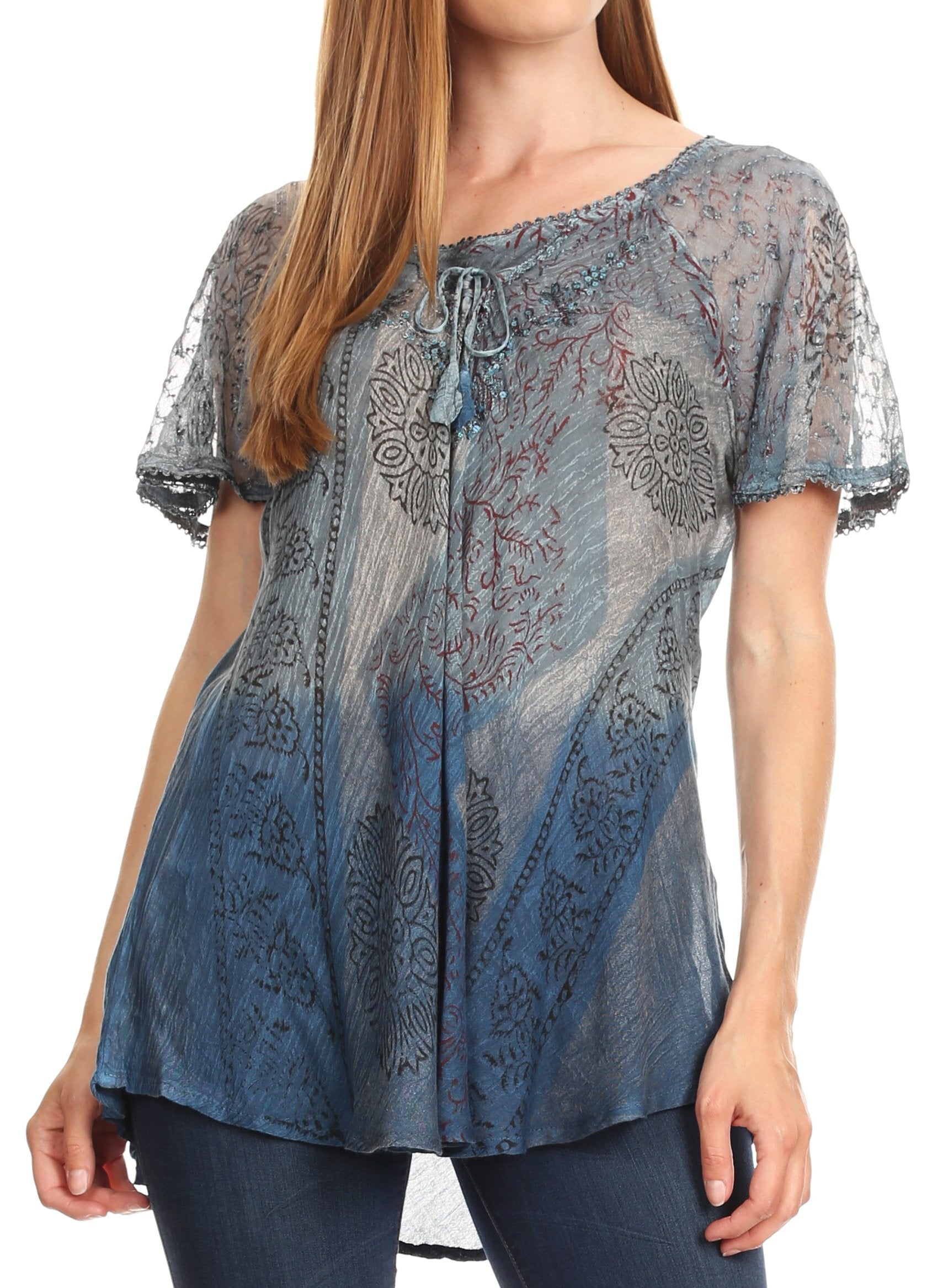 Sakkas - Marzia Loose Fit Short Sleeve Casual Tie Dye Batik Top
